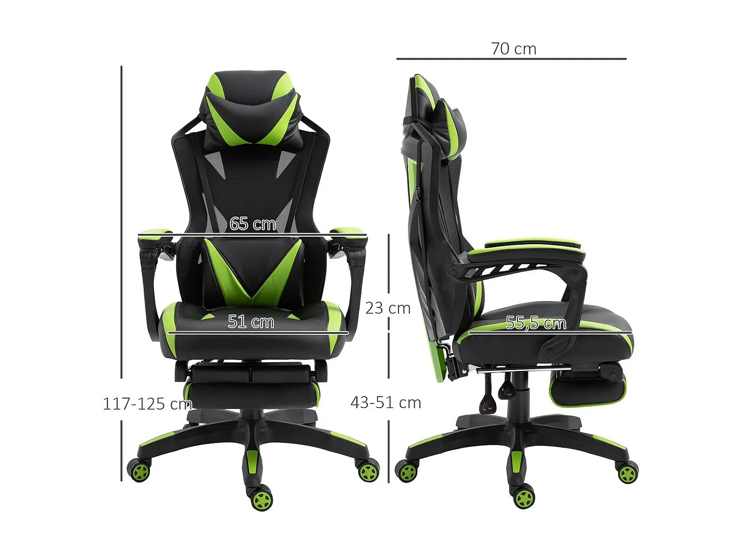 Silla para gaming negro y verde 65x70x125 cm Vinsetto