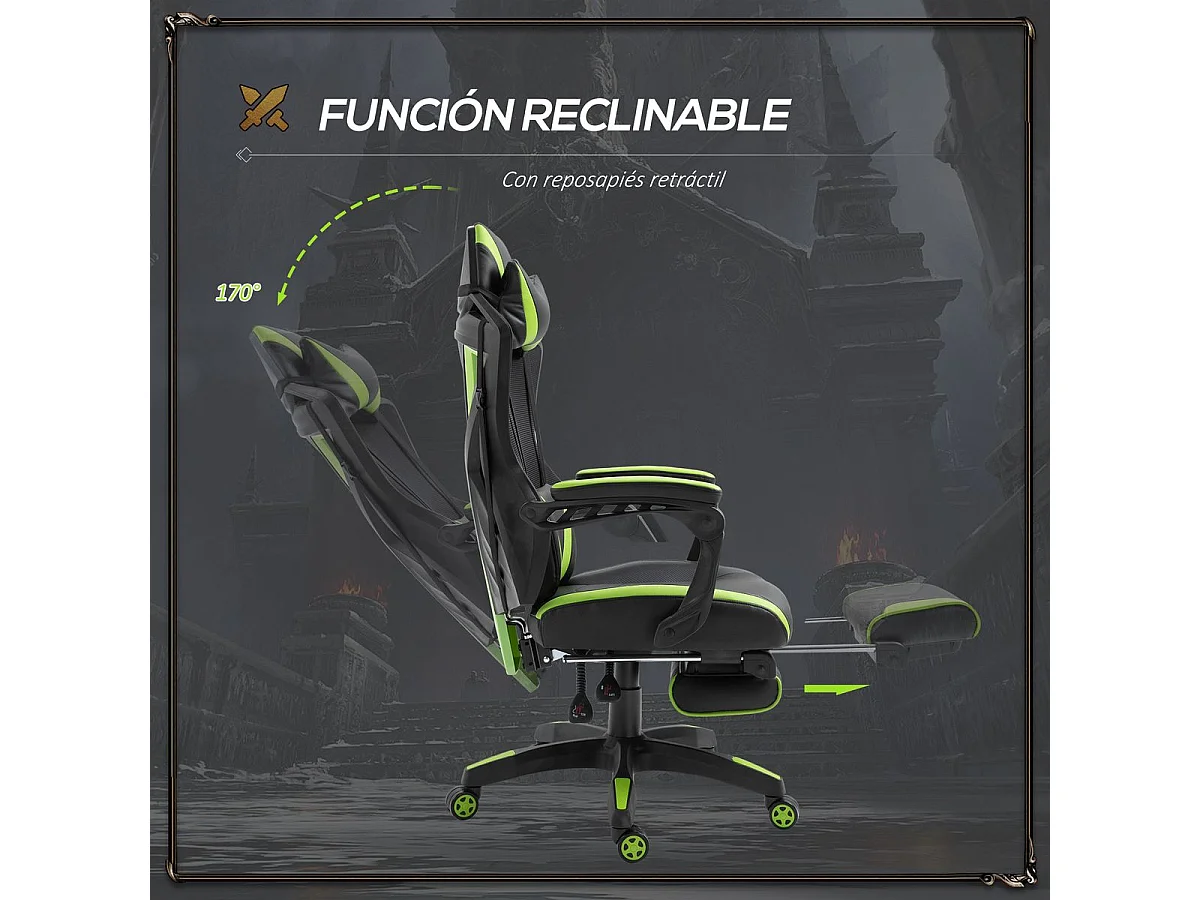 Silla para gaming negro y verde 65x70x125 cm Vinsetto