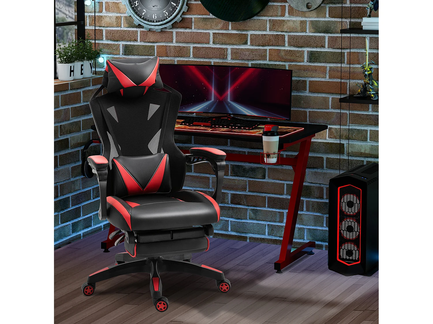 Silla para gaming rojo 65x70x125 cm Vinsetto