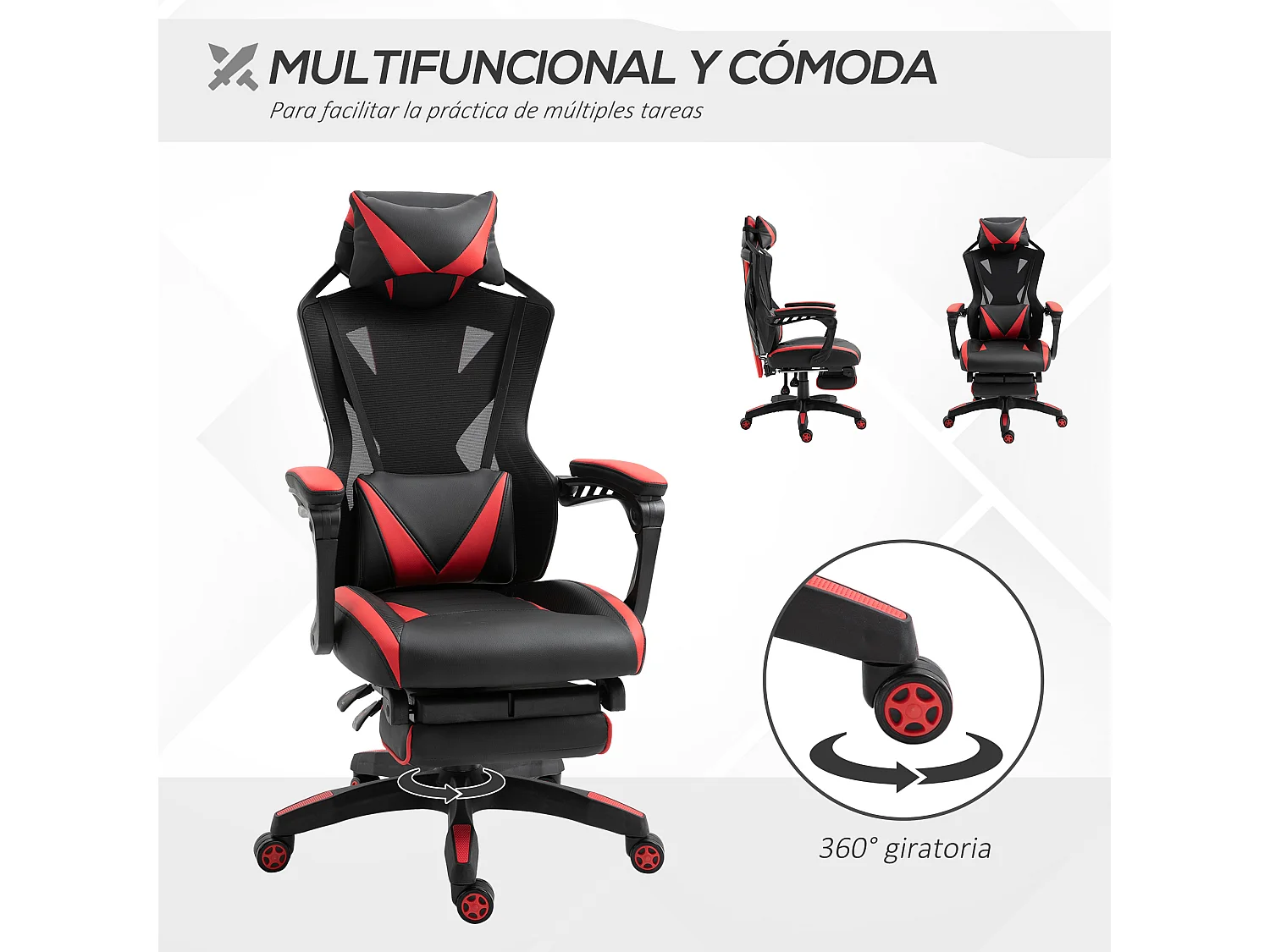Silla para gaming rojo 65x70x125 cm Vinsetto