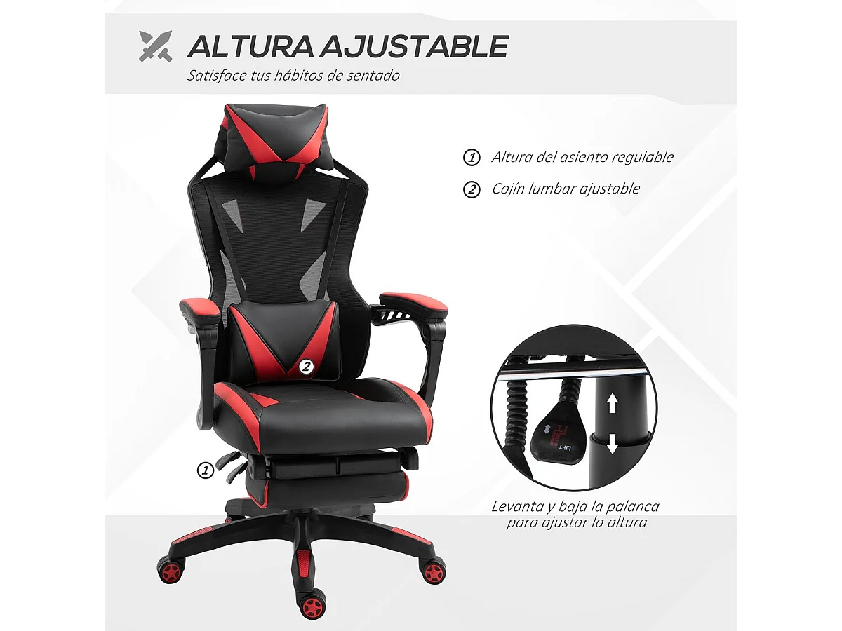 Silla para gaming rojo 65x70x125 cm Vinsetto