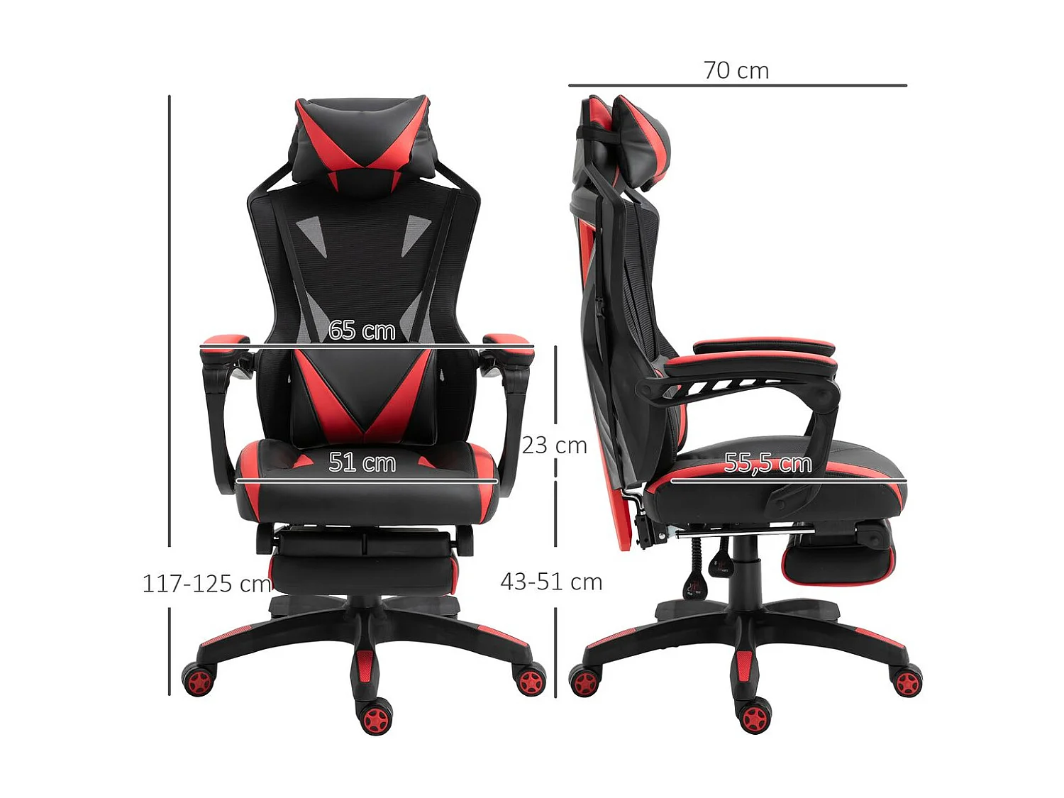 Silla para gaming rojo 65x70x125 cm Vinsetto