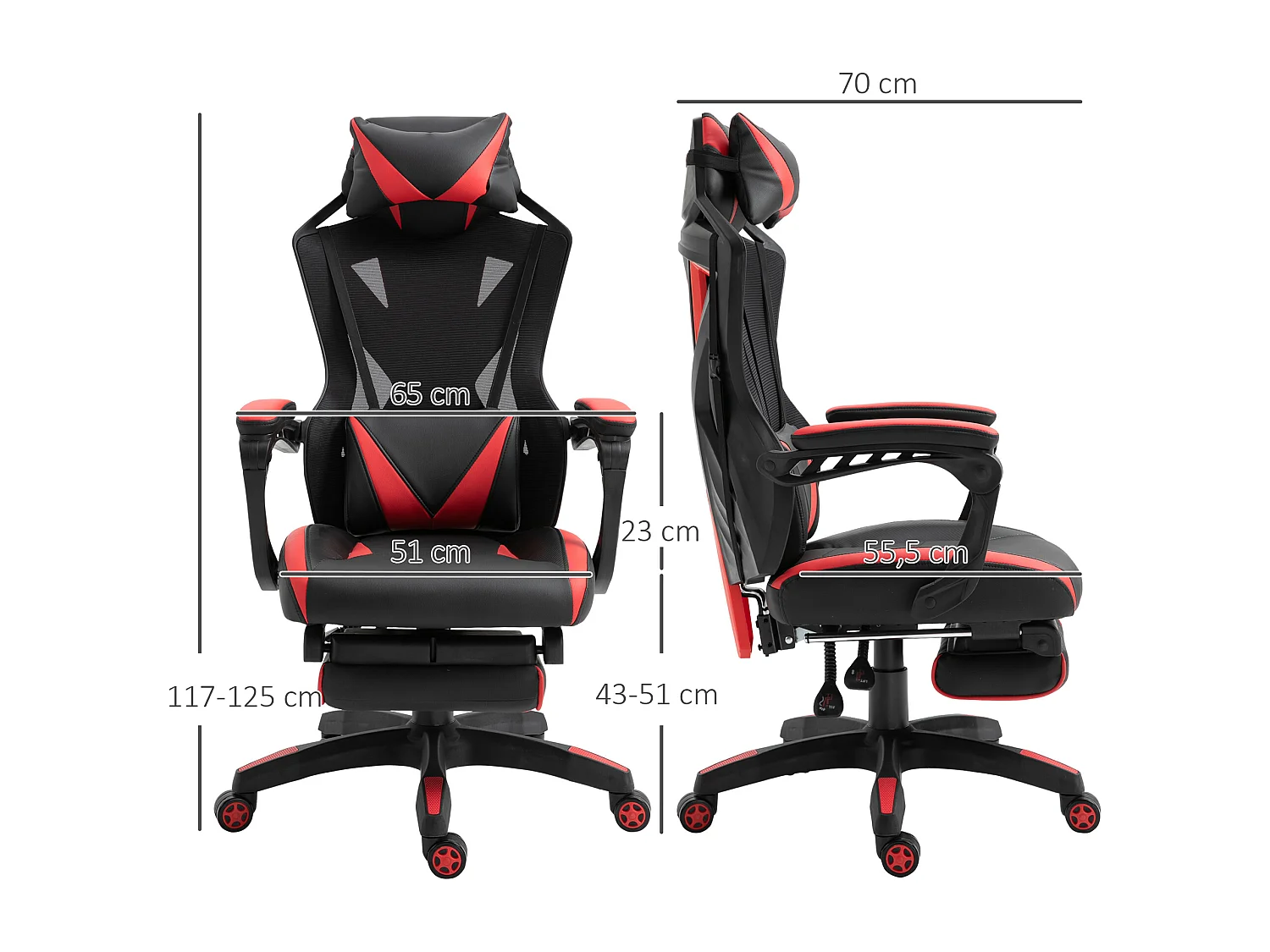 Silla para gaming rojo 65x70x125 cm Vinsetto