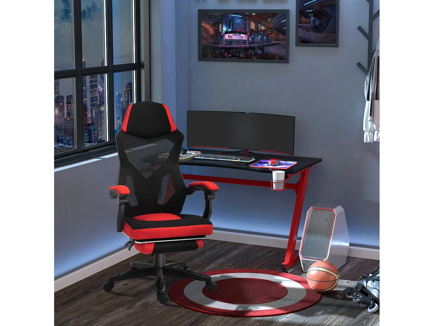 Silla de oficina rojo 58x72x122 cm Vinsetto