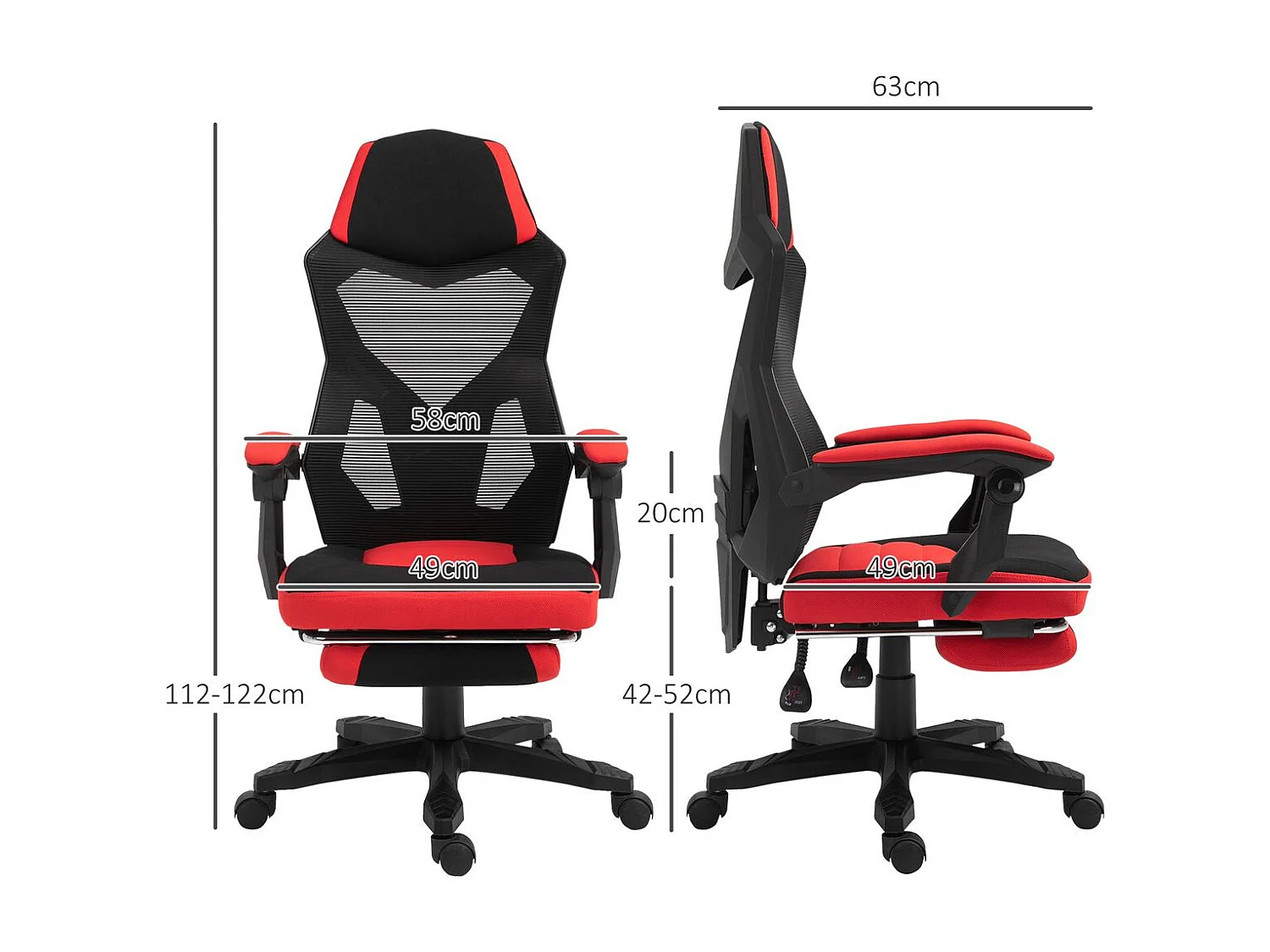 Silla de oficina rojo 58x72x122 cm Vinsetto