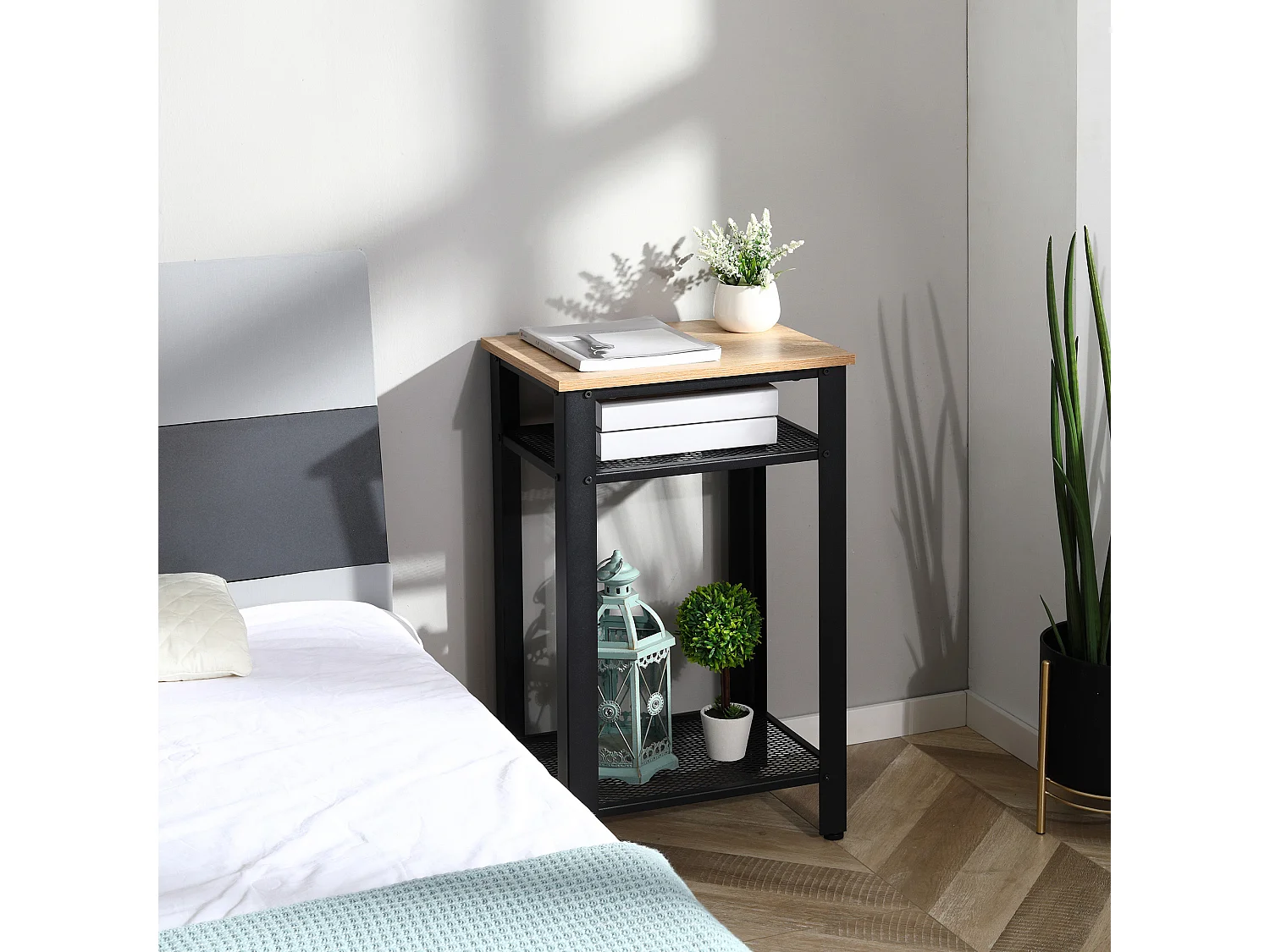 Mesa auxiliar roble y negro 45x35x75 cm HOMCOM