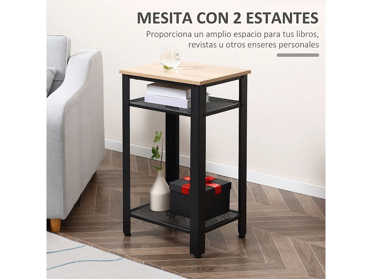Mesa auxiliar roble y negro 45x35x75 cm HOMCOM