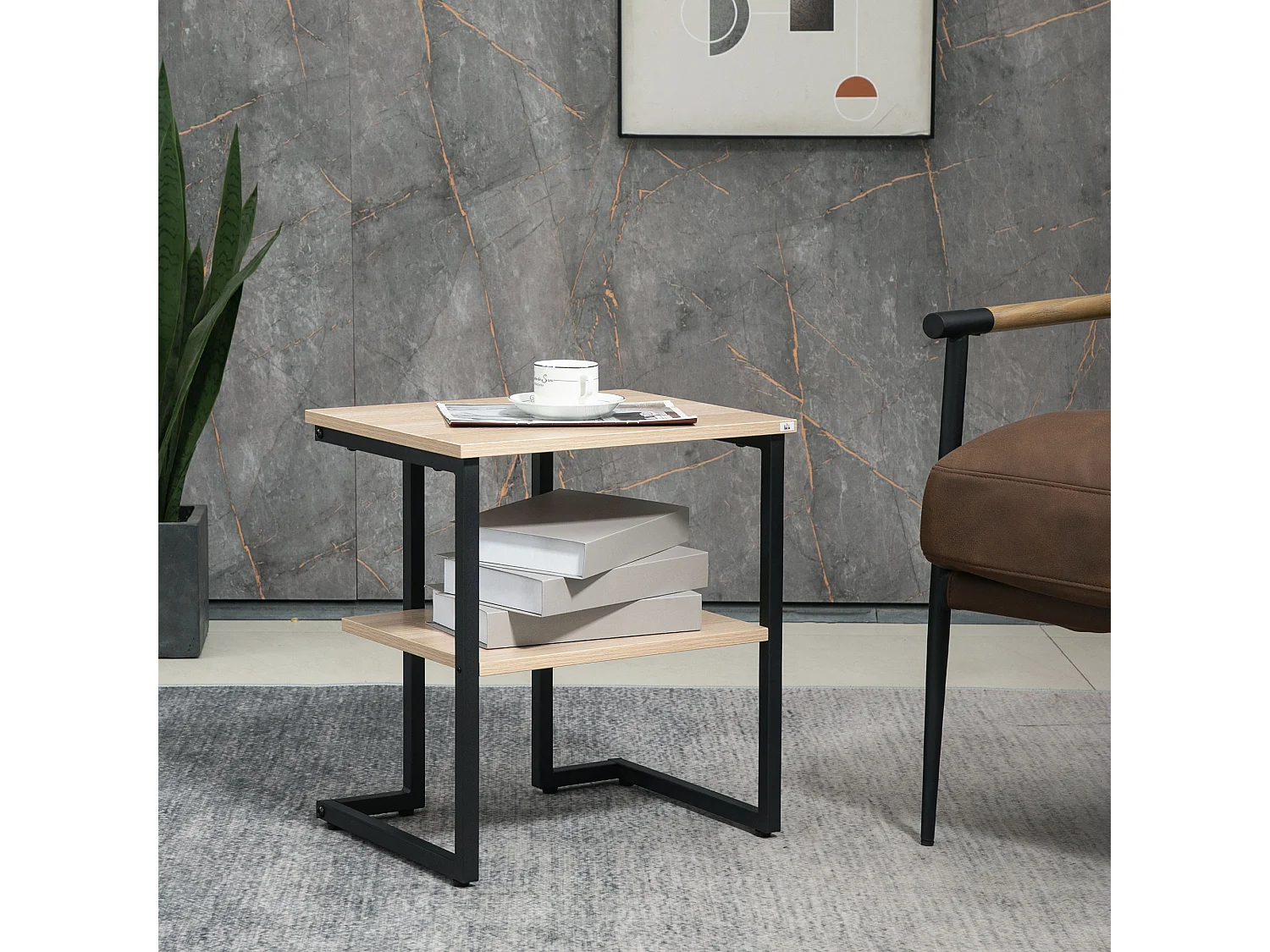 Mesa auxiliar madera natural 45x35x48 cm HOMCOM