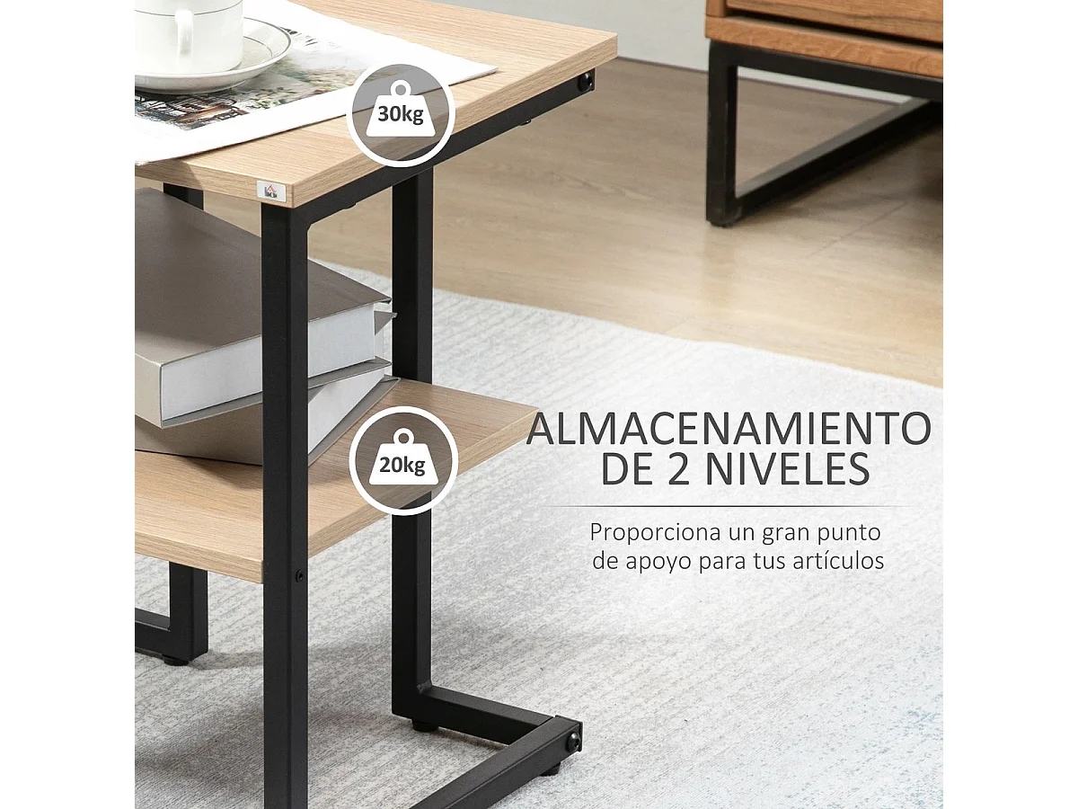 Mesa auxiliar madera natural 45x35x48 cm HOMCOM