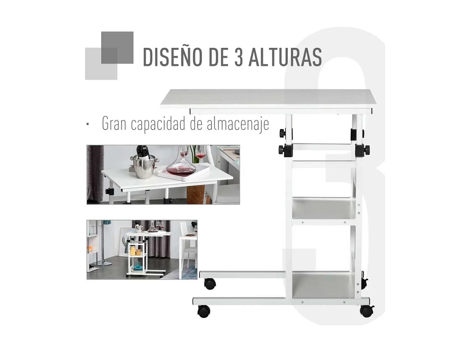 Mesa auxiliar de sofá blanco 80x40x82 cm HOMCOM