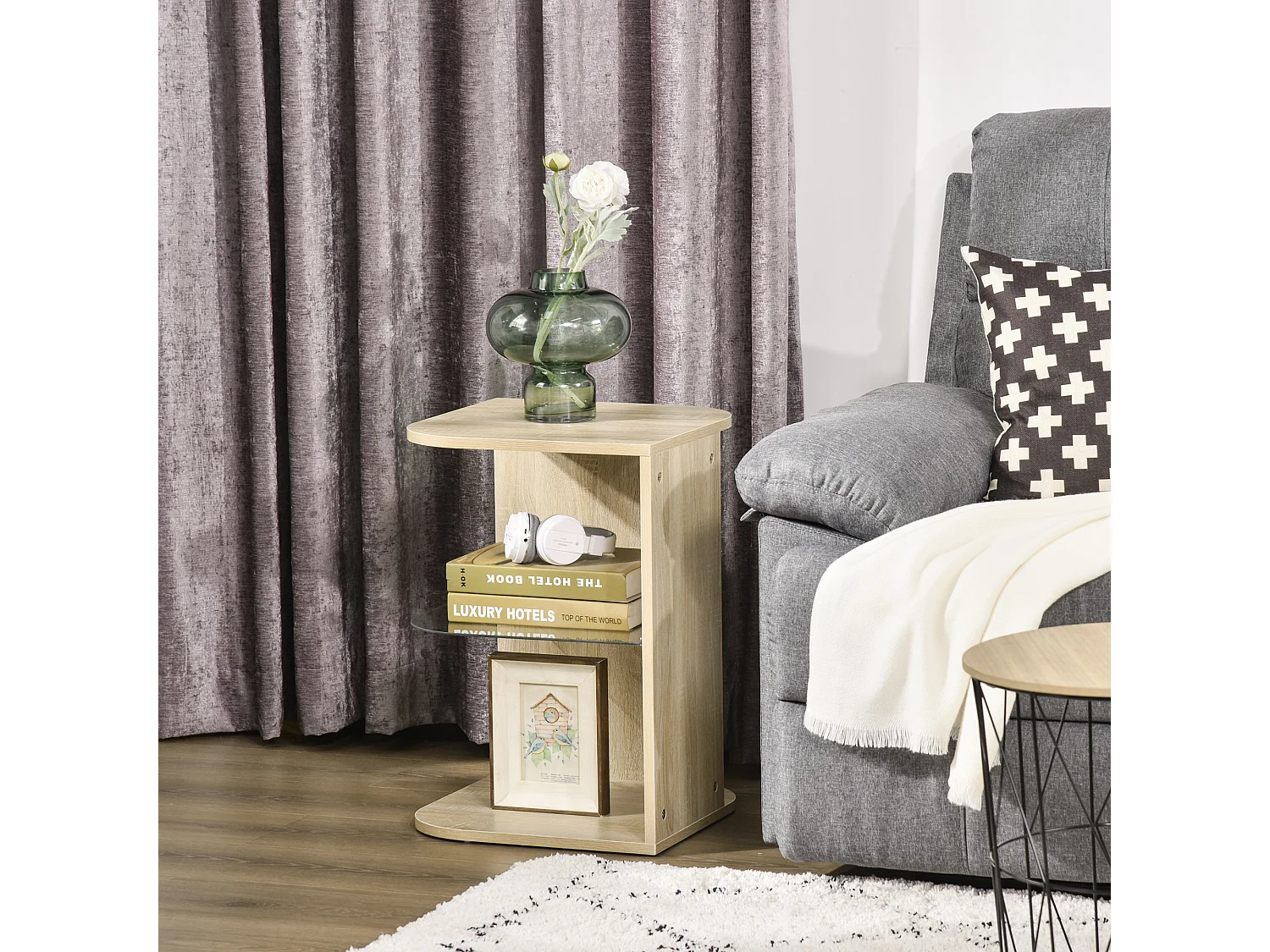 Mesita auxiliar de salón madera natural 40x40x56 cm HOMCOM