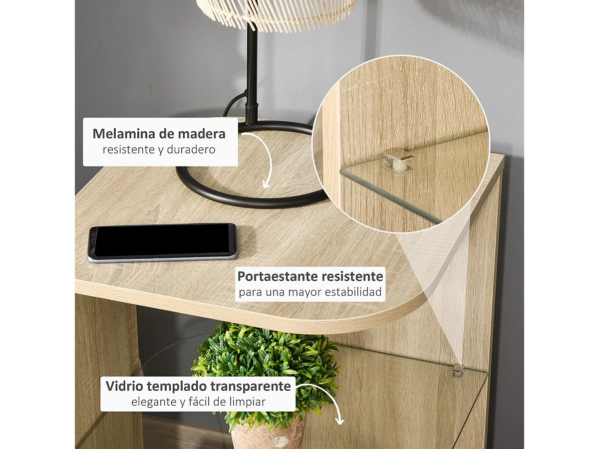 Mesita auxiliar de salón madera natural 40x40x56 cm HOMCOM