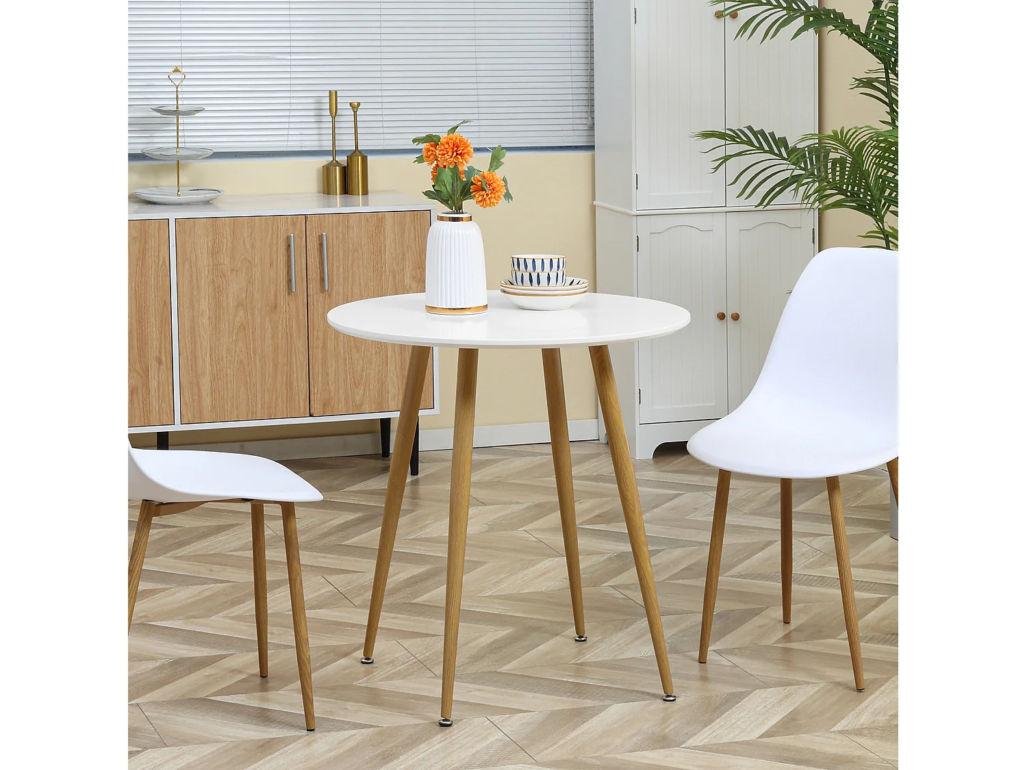 Mesa de comedor blanco y natural 72x72x75 cm HOMCOM