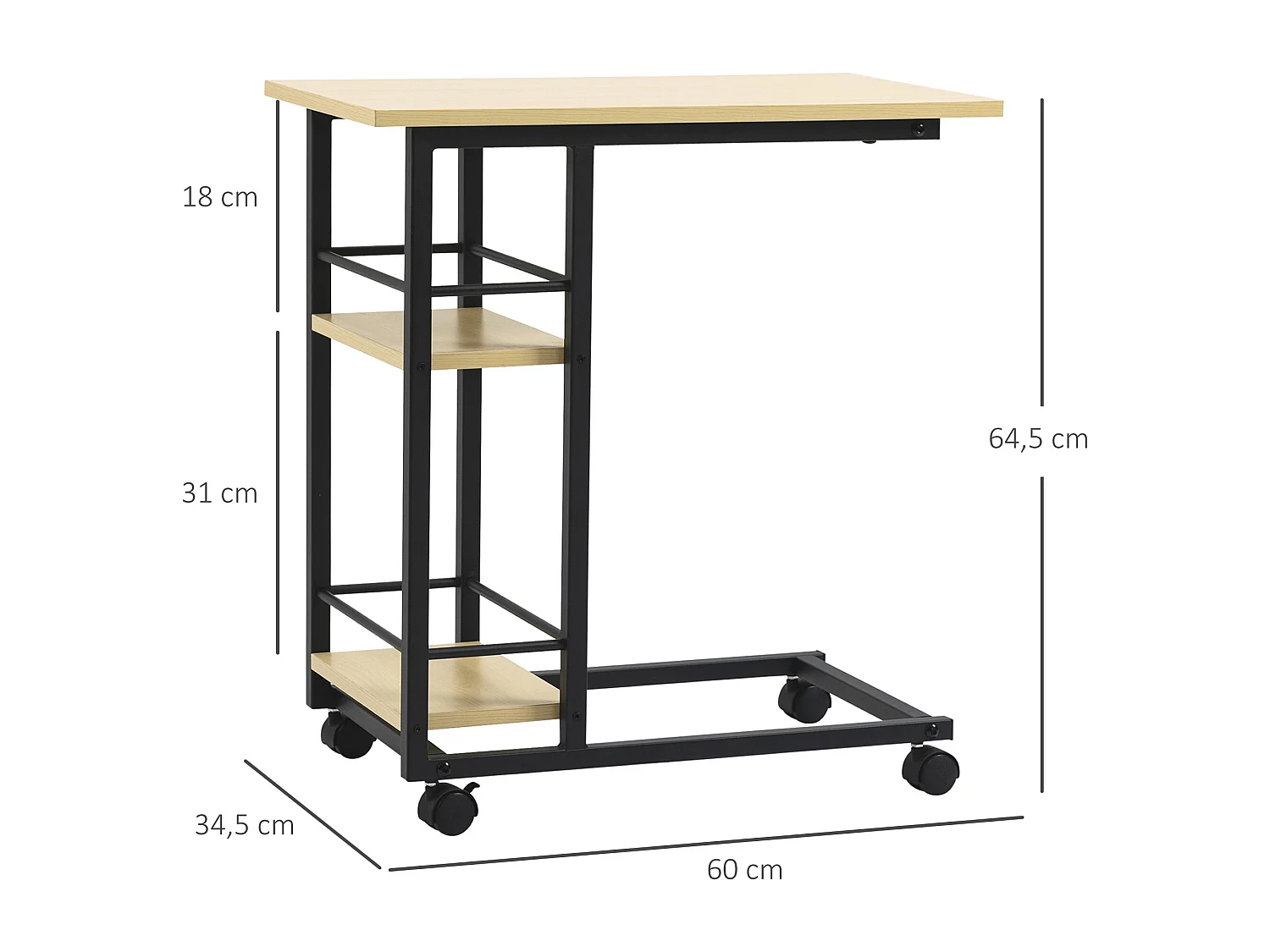 Mesa auxiliar móvil madera natural 60x34.5x64.5 cm HOMCOM