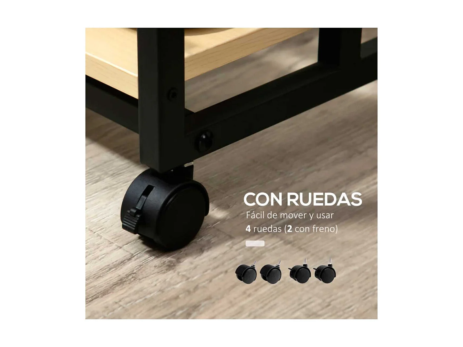 Mesa auxiliar móvil madera natural 60x34.5x64.5 cm HOMCOM