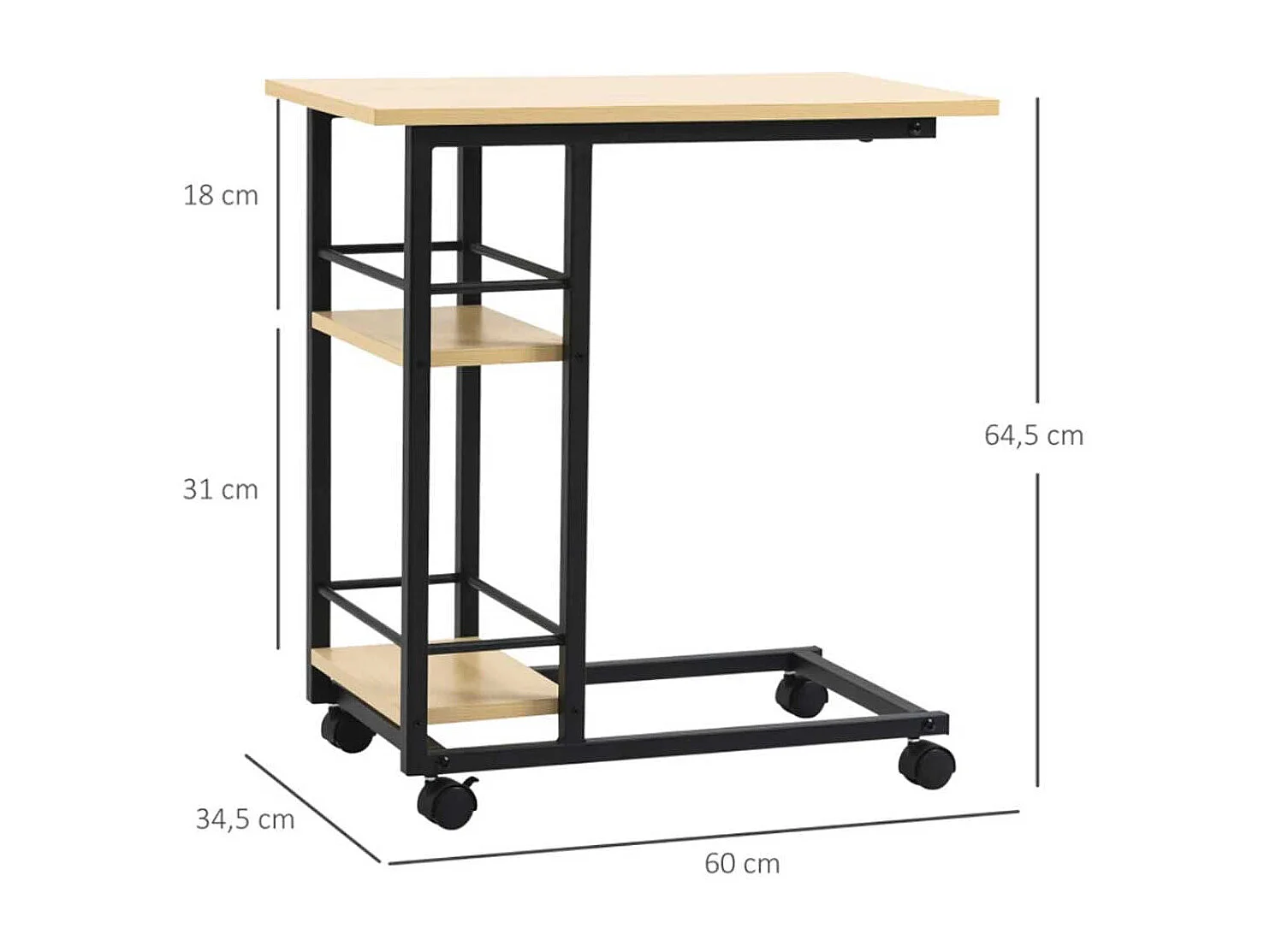 Mesa auxiliar móvil madera natural 60x34.5x64.5 cm HOMCOM