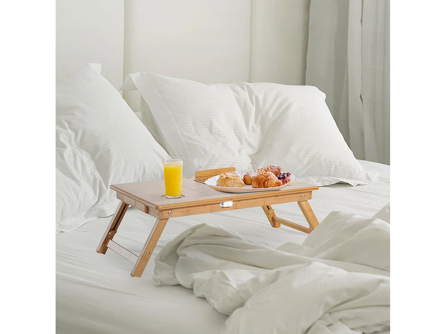 Mesa de ordenador portátil natural bambú 55x35x30 cm HOMCOM