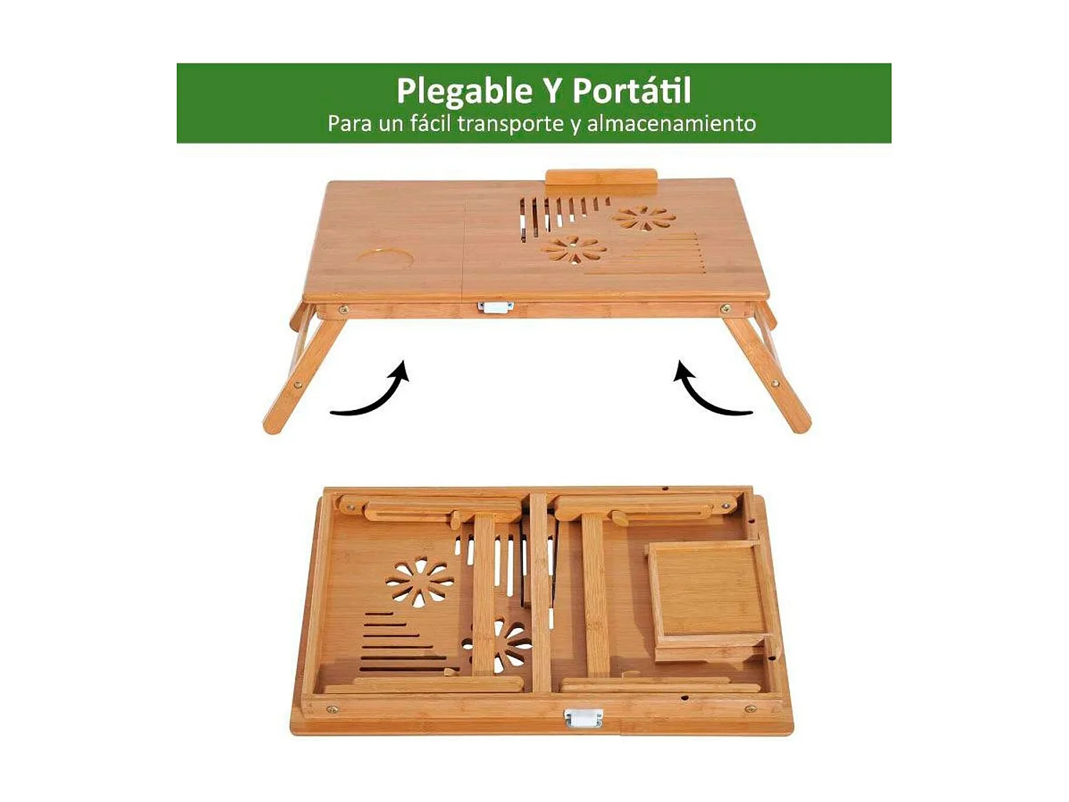 Mesa de ordenador portátil natural bambú 55x35x30 cm HOMCOM