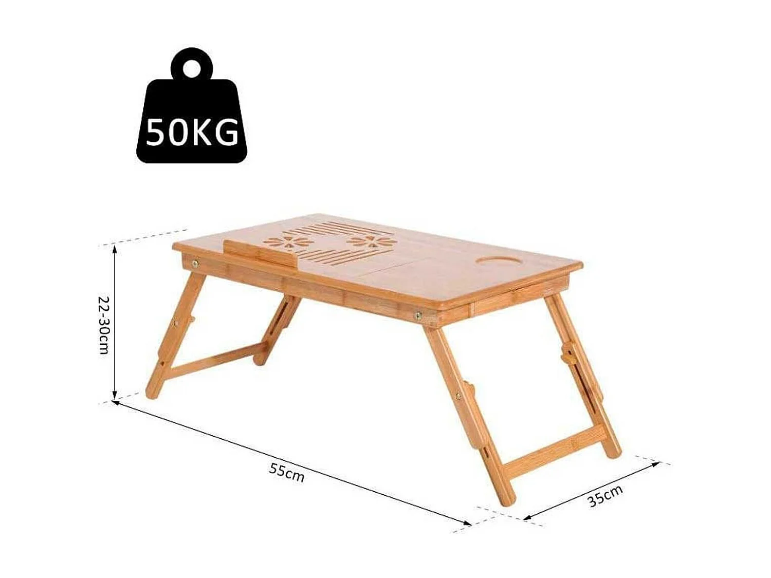 Mesa de ordenador portátil natural bambú 55x35x30 cm HOMCOM