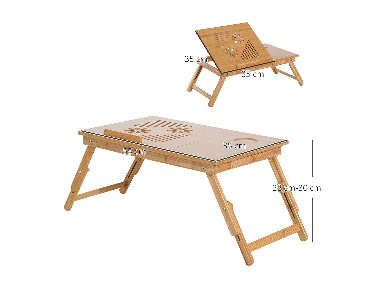 Mesa de ordenador portátil natural bambú 55x35x30 cm HOMCOM