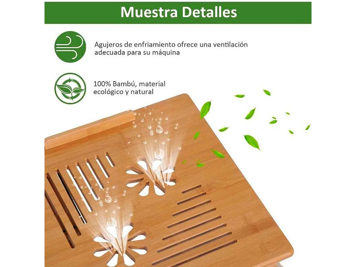 Mesa de ordenador portátil natural bambú 55x35x30 cm HOMCOM