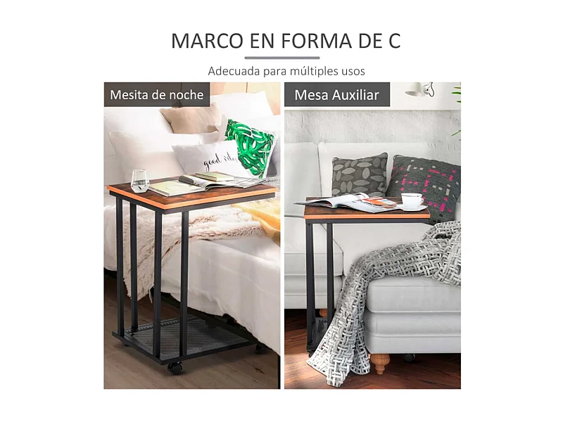 Mesa lateral negro y madera 51x36x65 cm HOMCOM