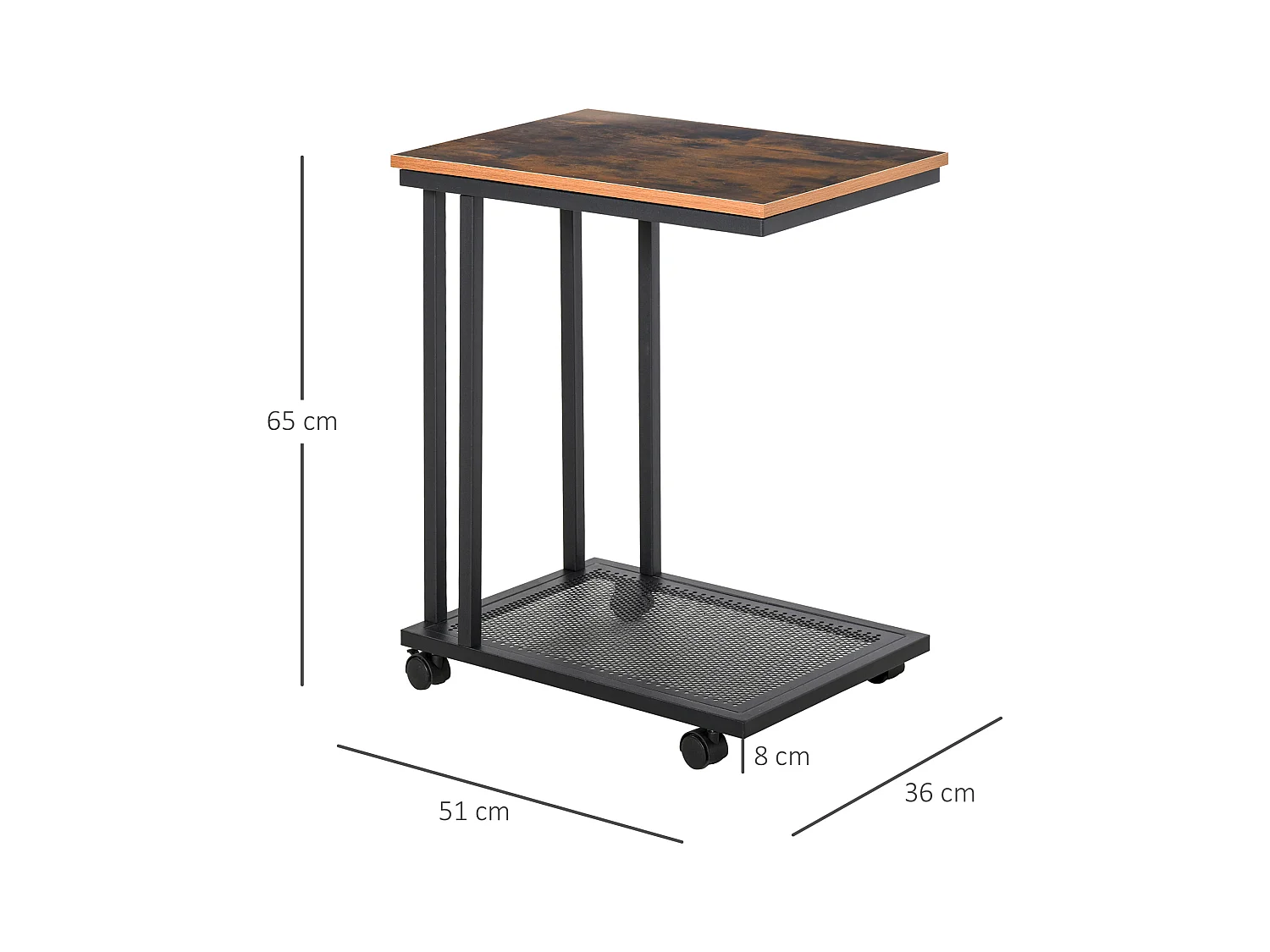 Mesa lateral negro y madera 51x36x65 cm HOMCOM