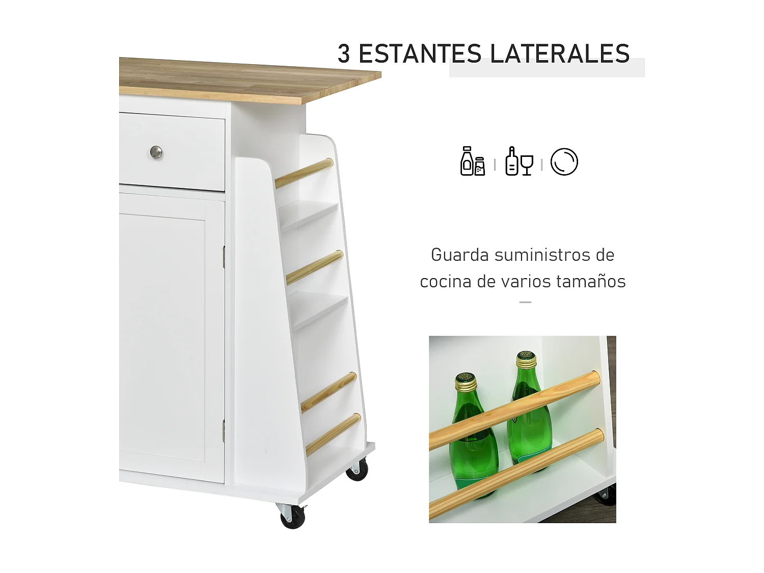 Carro de cocina blanco 89x45x89.5 cm HOMCOM