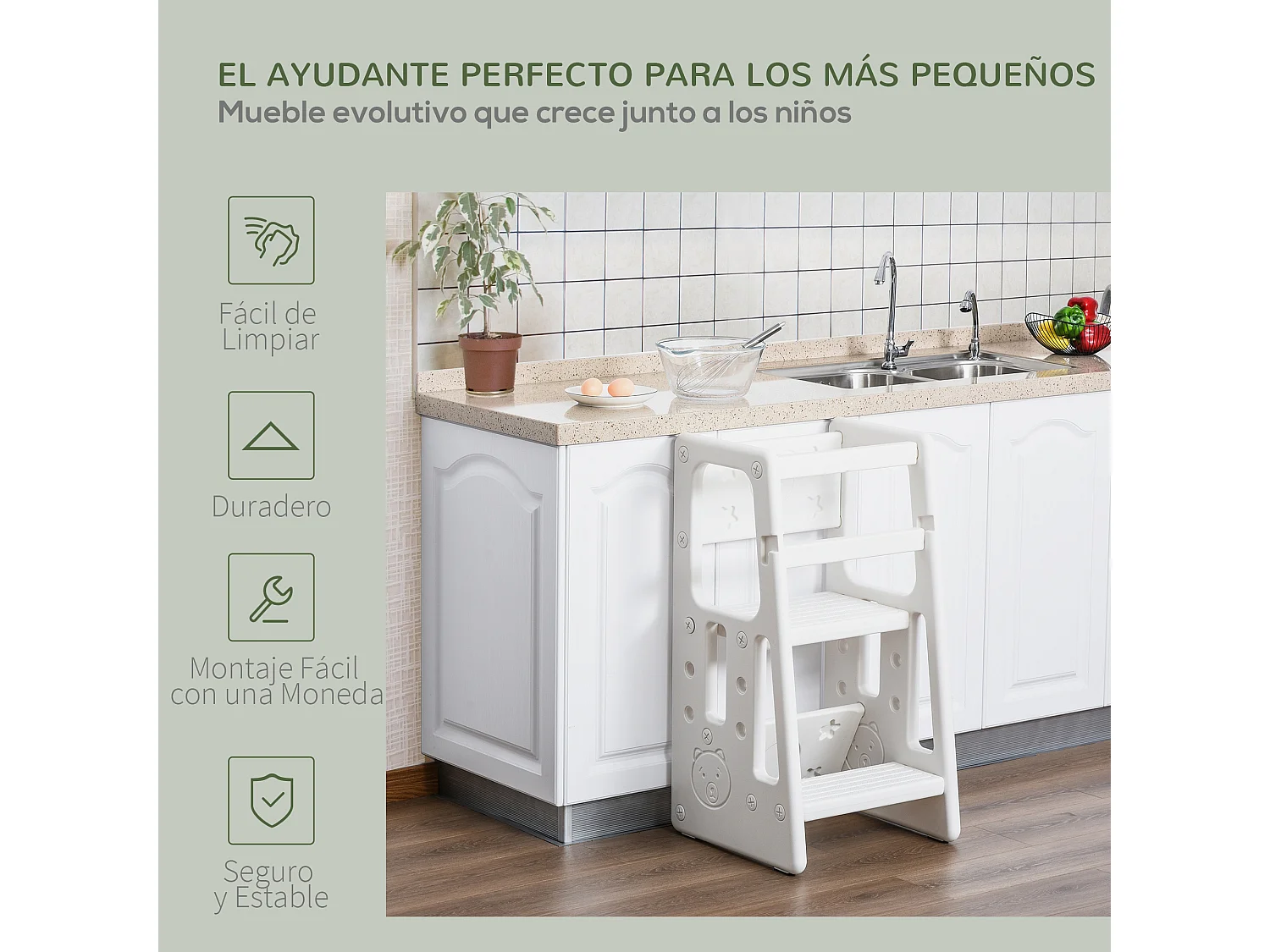 Torre de aprendizaje para niños blanco 47x47x90 cm HOMCOM