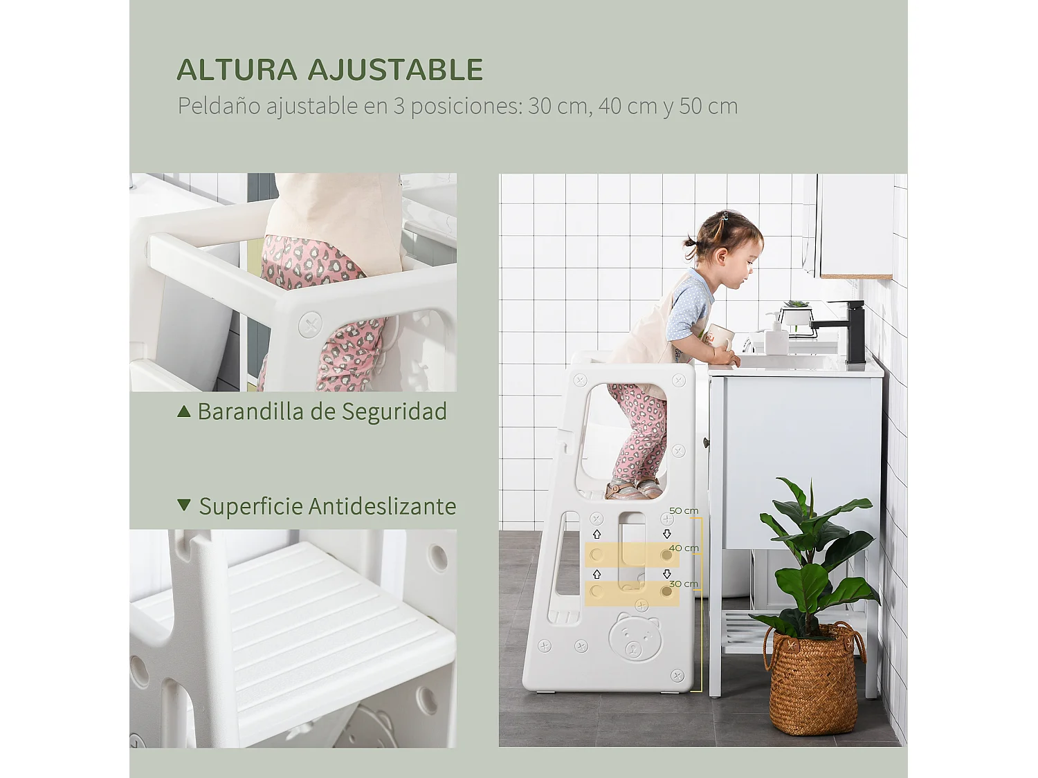 Torre de aprendizaje para niños blanco 47x47x90 cm HOMCOM