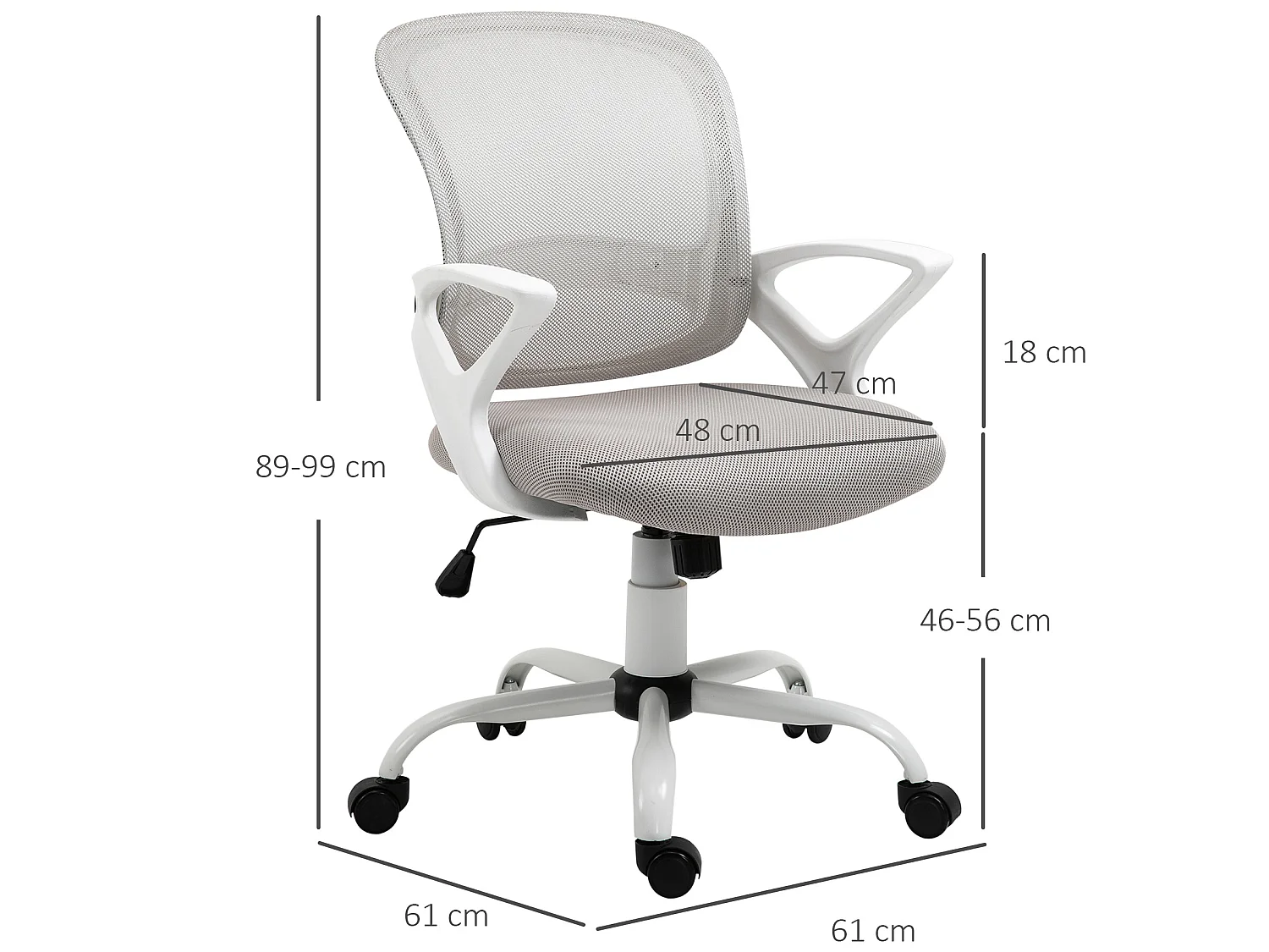 Silla de oficina gris 61x61x99 cm Vinsetto