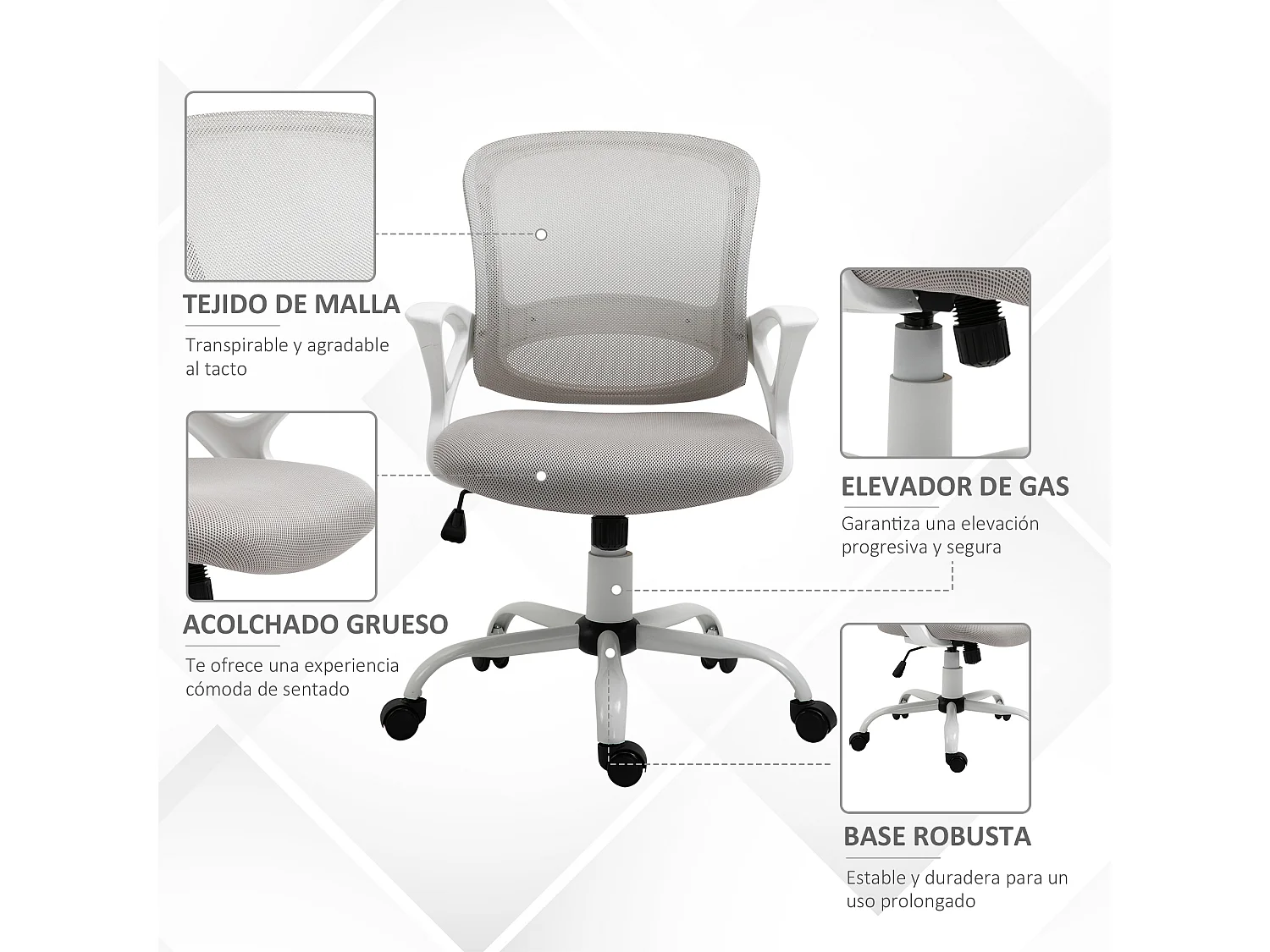 Silla de oficina gris 61x61x99 cm Vinsetto