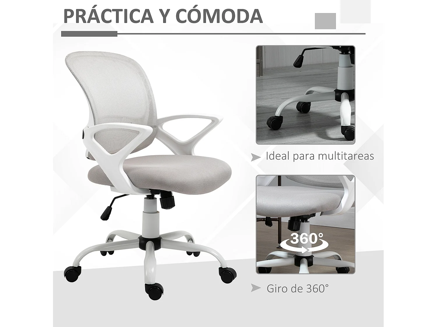 Silla de oficina gris 61x61x99 cm Vinsetto