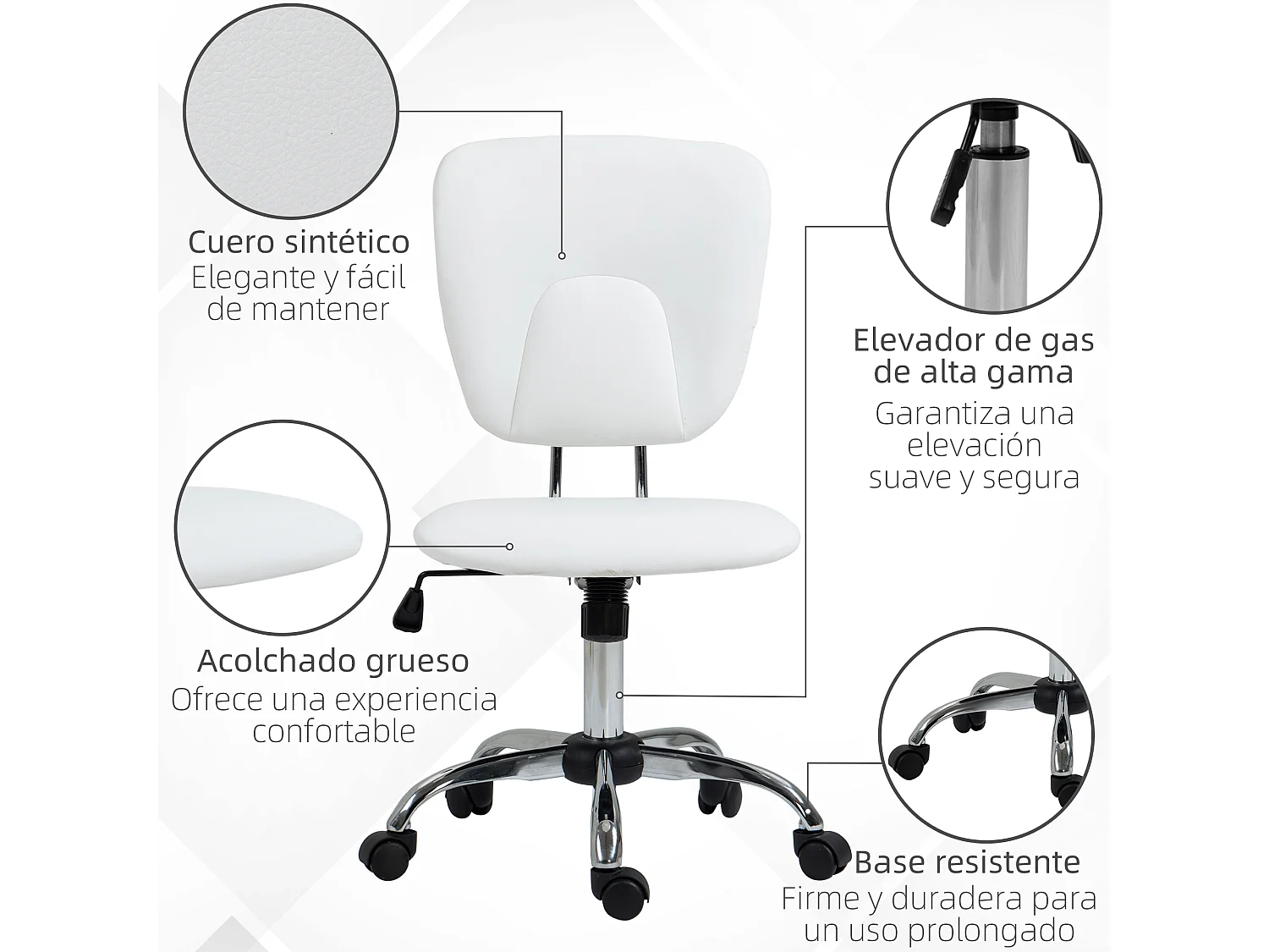 Silla de oficina blanco 50x54x96.5 cm Vinsetto