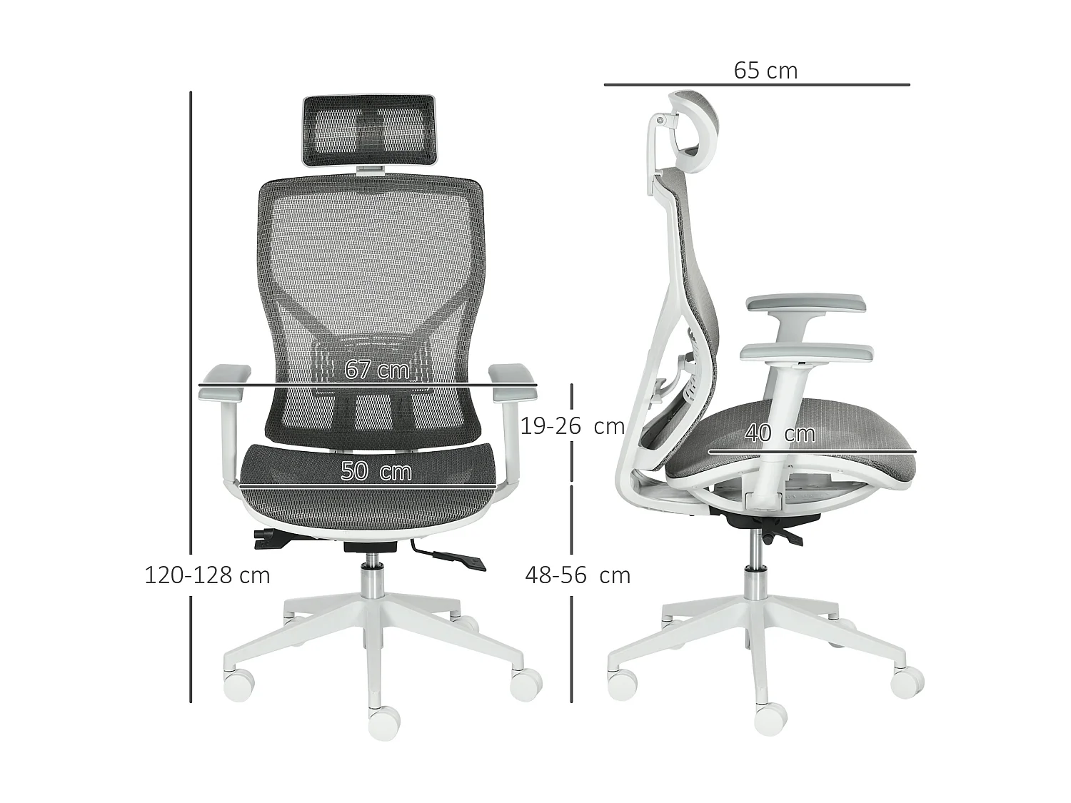 Silla de oficina gris 67x65x128 cm Vinsetto