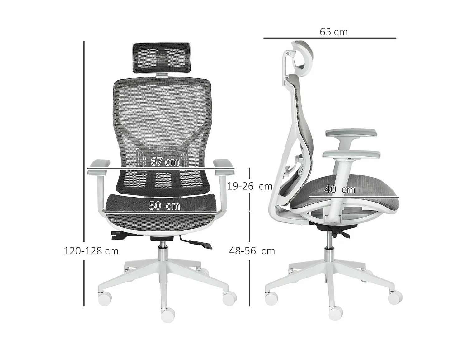 Silla de oficina gris 67x65x128 cm Vinsetto