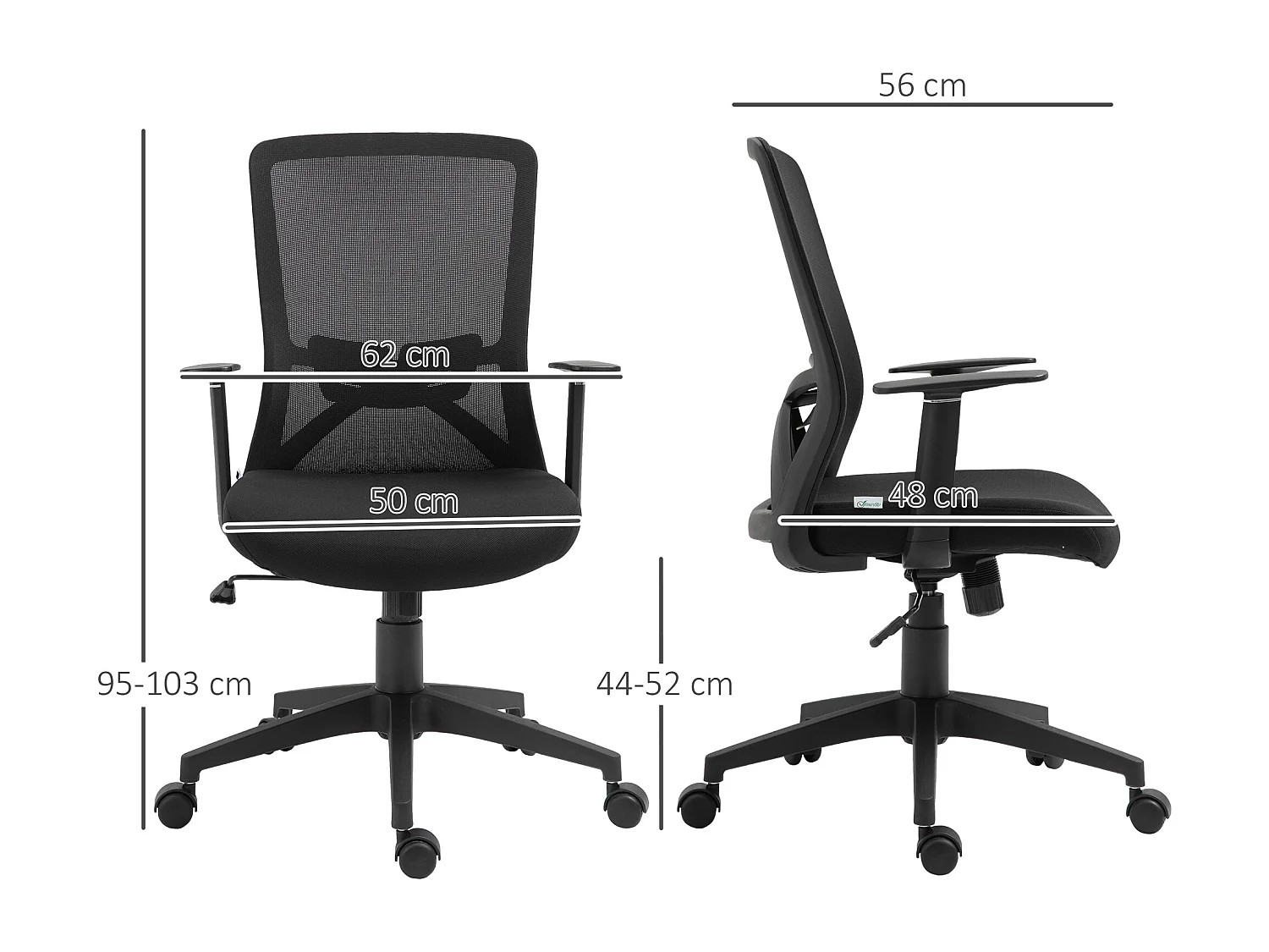 Silla de oficina negro 62x56x103 cm Vinsetto