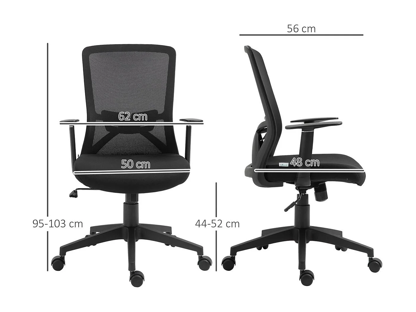 Silla de oficina negro 62x56x103 cm Vinsetto