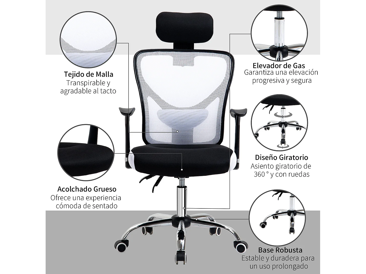 Silla de oficina blanco 62x67x118 cm Vinsetto