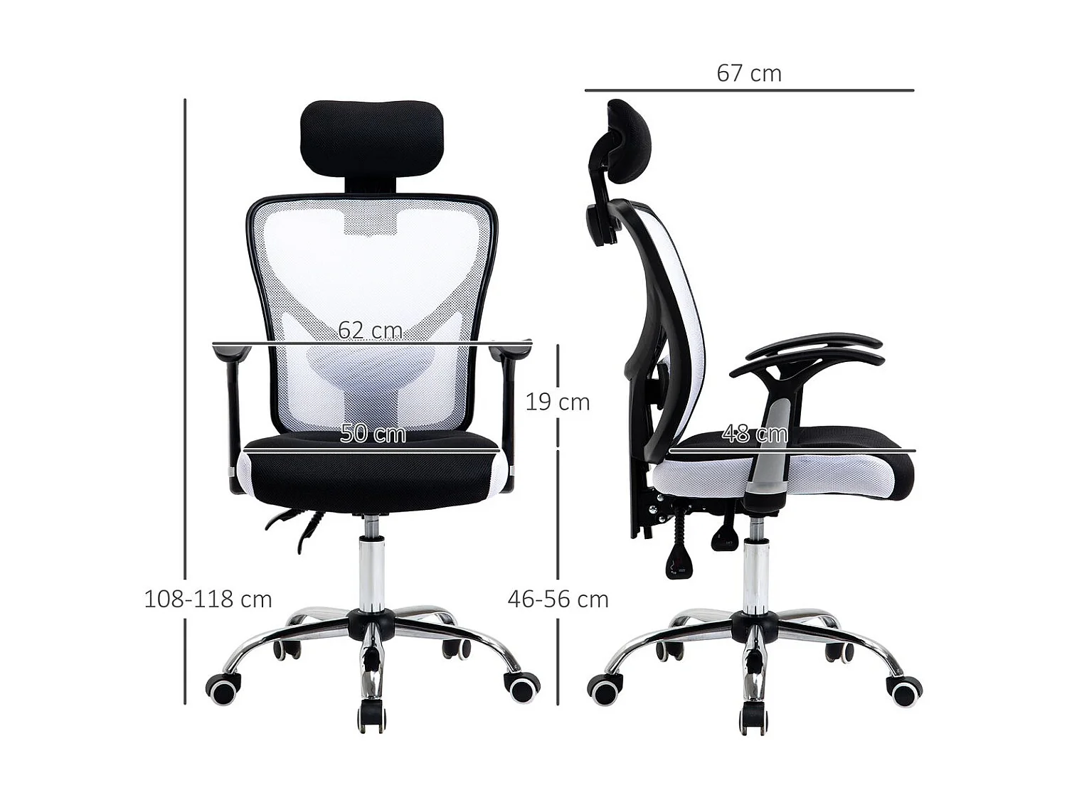 Silla de oficina blanco 62x67x118 cm Vinsetto