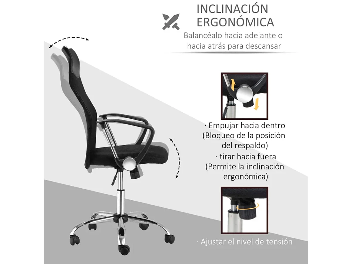 Silla de oficina negro 63x65x119 cm HOMCOM