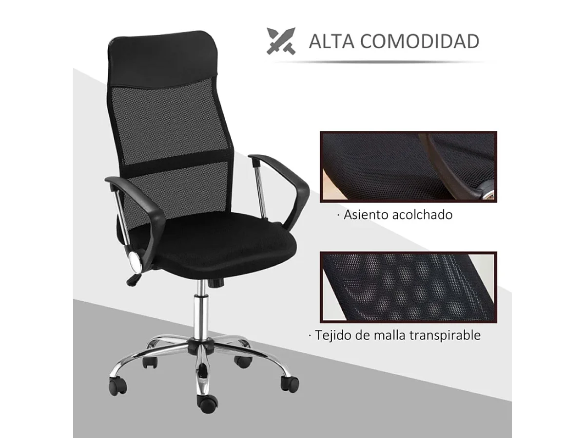 Silla de oficina negro 63x65x119 cm HOMCOM