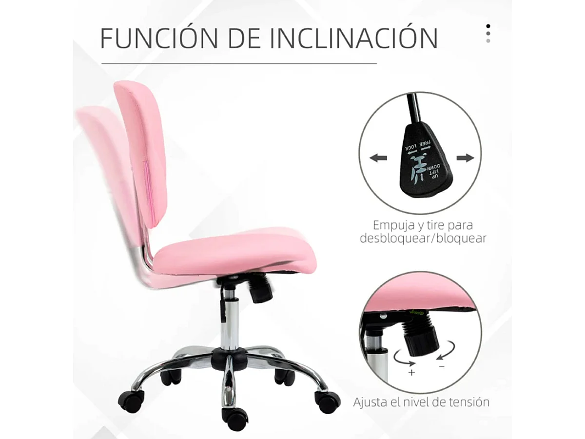 Silla de oficina rosa 50x54x96.5 cm Vinsetto