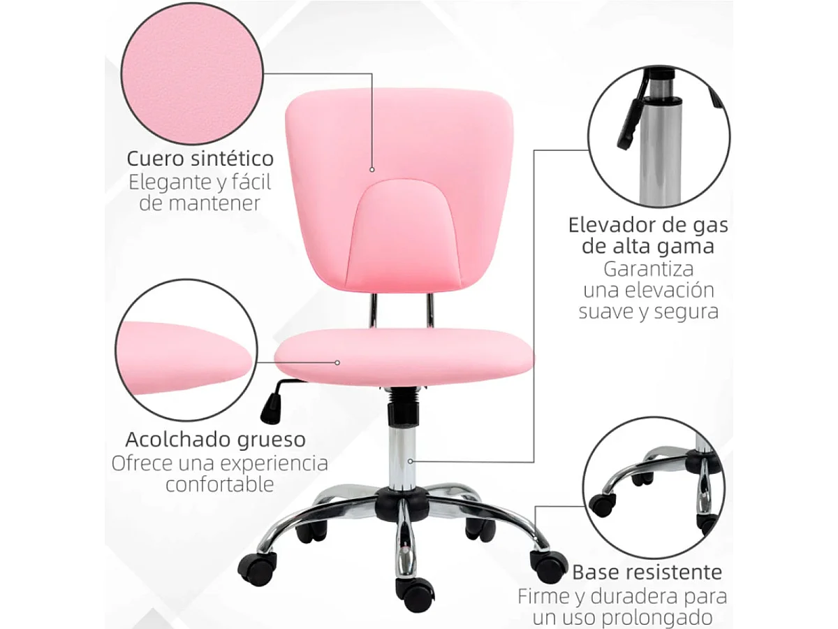 Silla de oficina rosa 50x54x96.5 cm Vinsetto