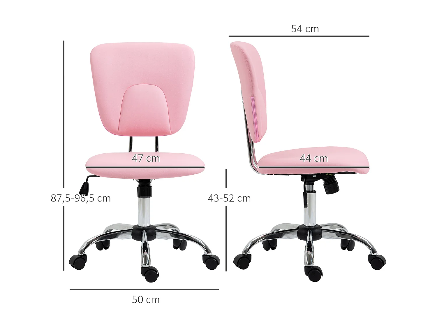 Silla de oficina rosa 50x54x96.5 cm Vinsetto