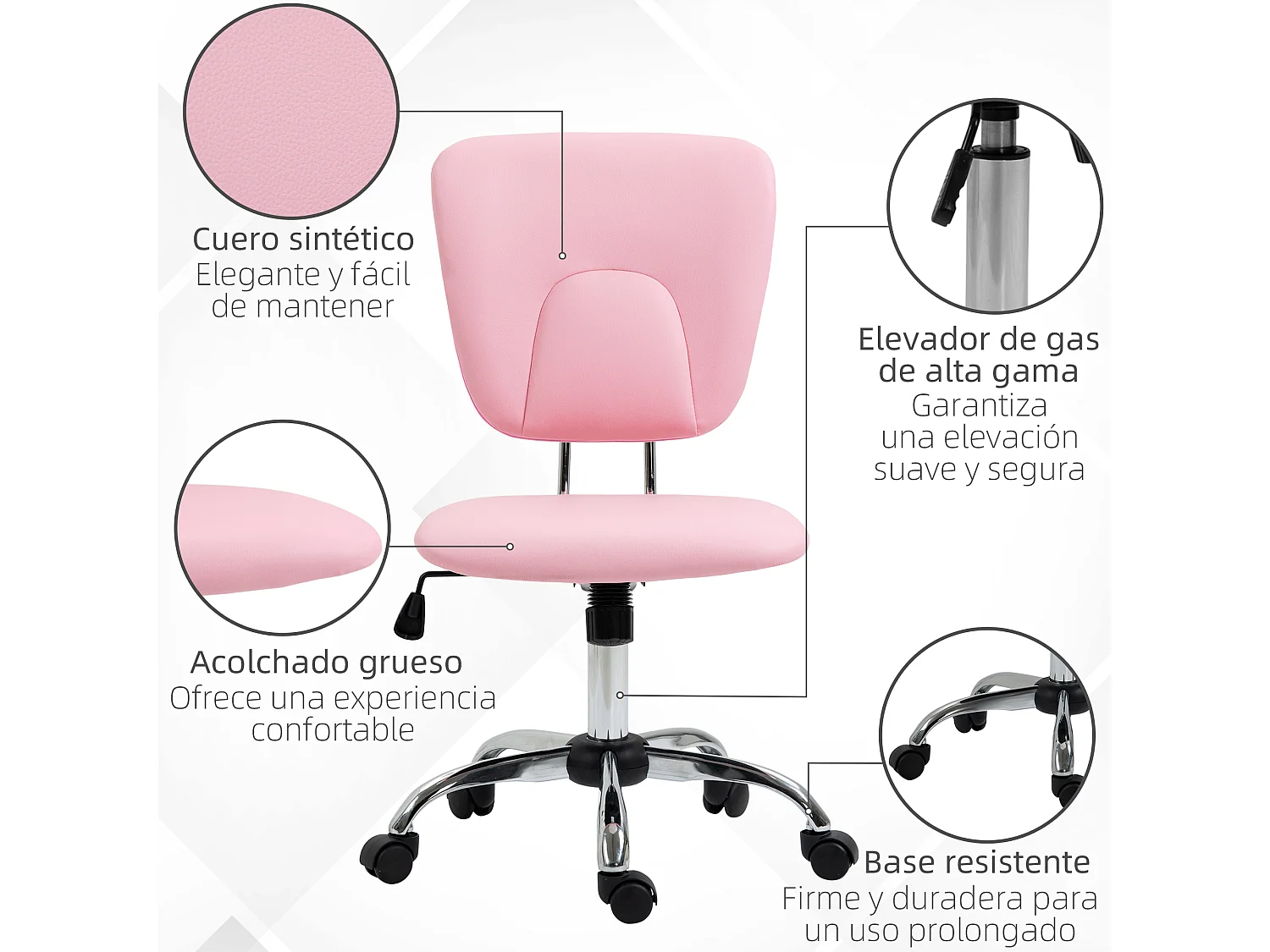Silla de oficina rosa 50x54x96.5 cm Vinsetto