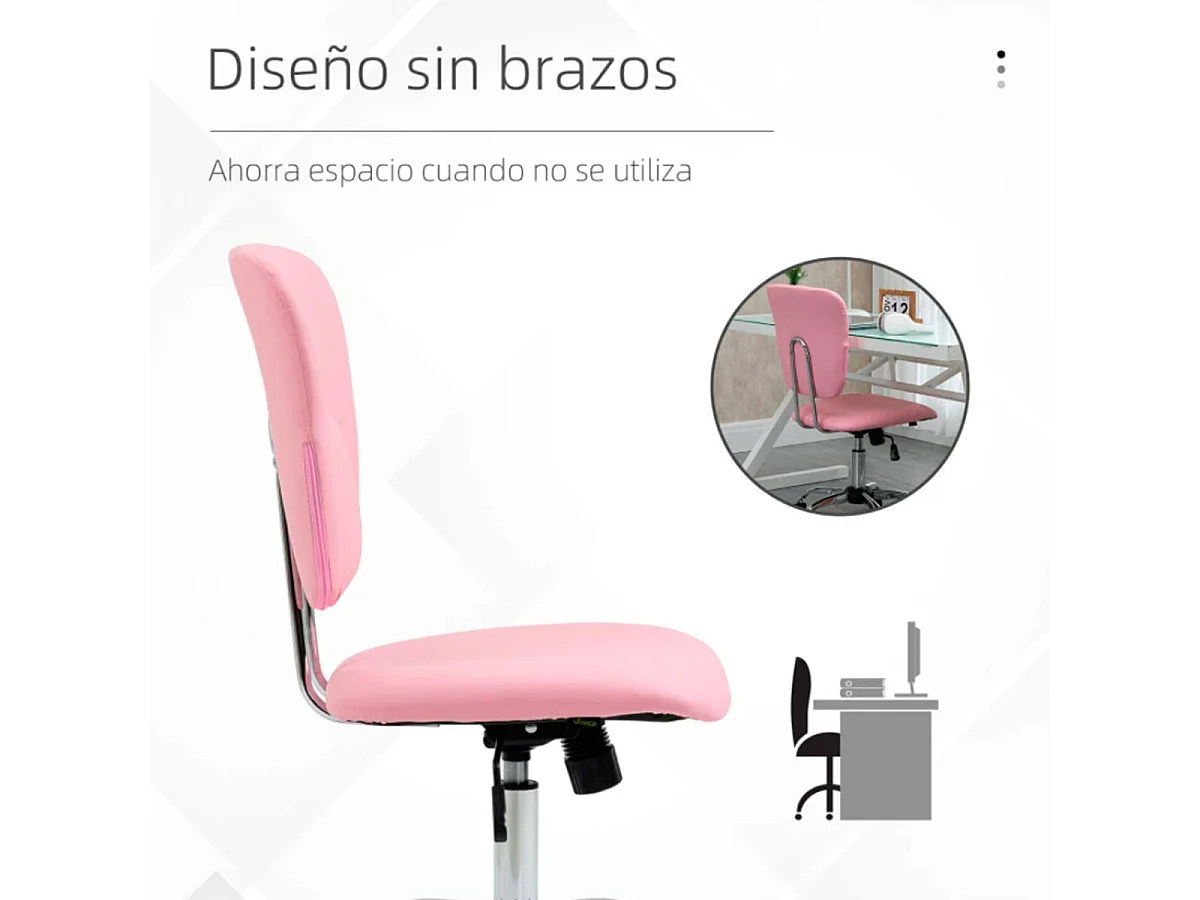 Silla de oficina rosa 50x54x96.5 cm Vinsetto