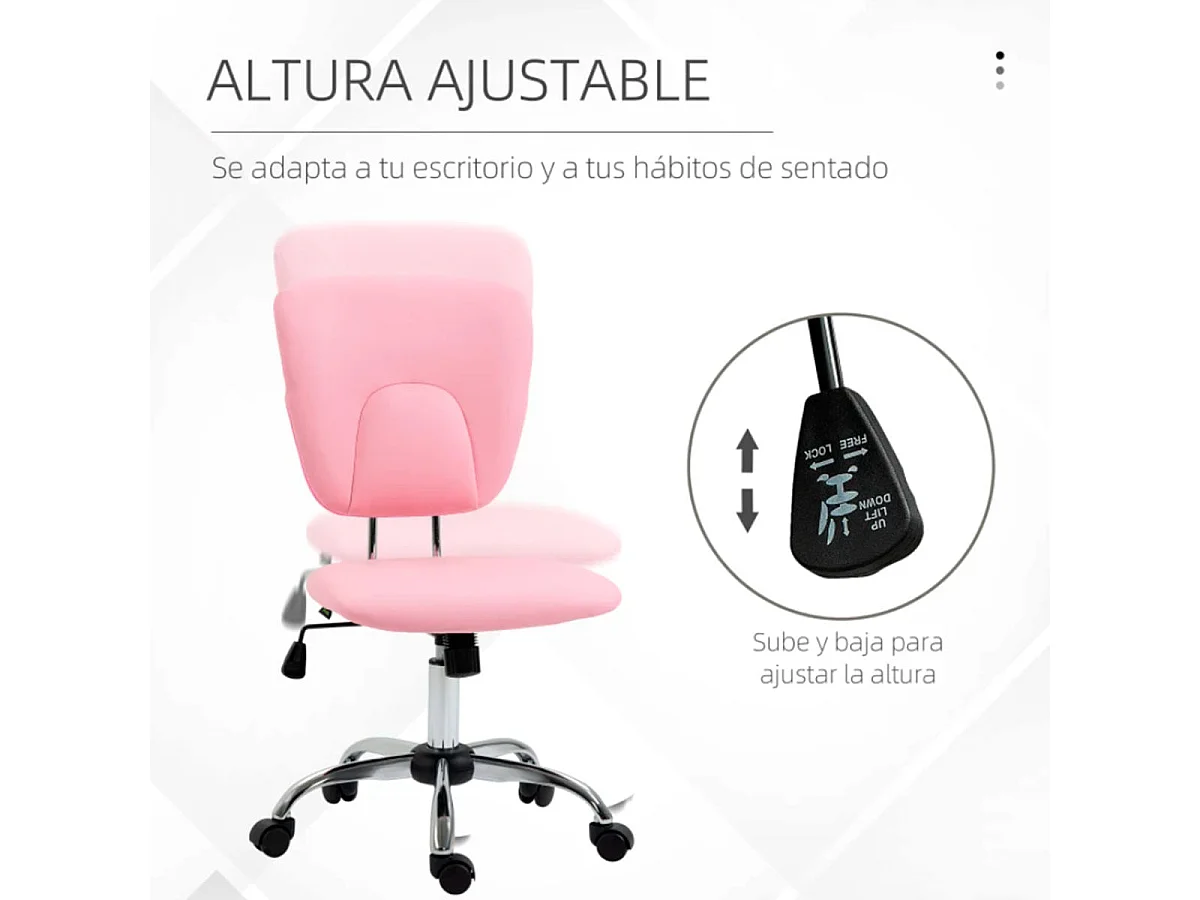 Silla de oficina rosa 50x54x96.5 cm Vinsetto