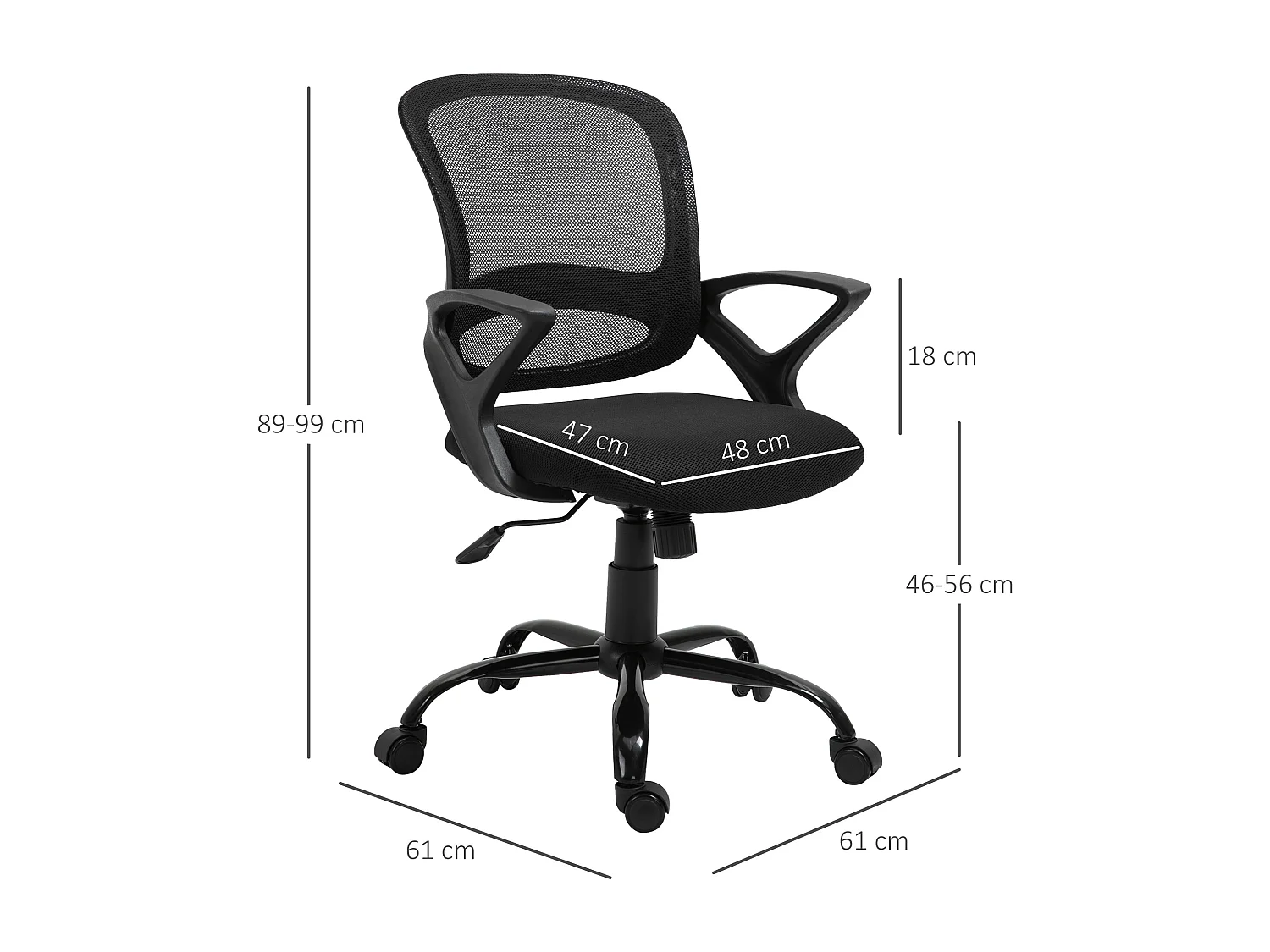 Silla de oficina negro 61x61x99 cm Vinsetto