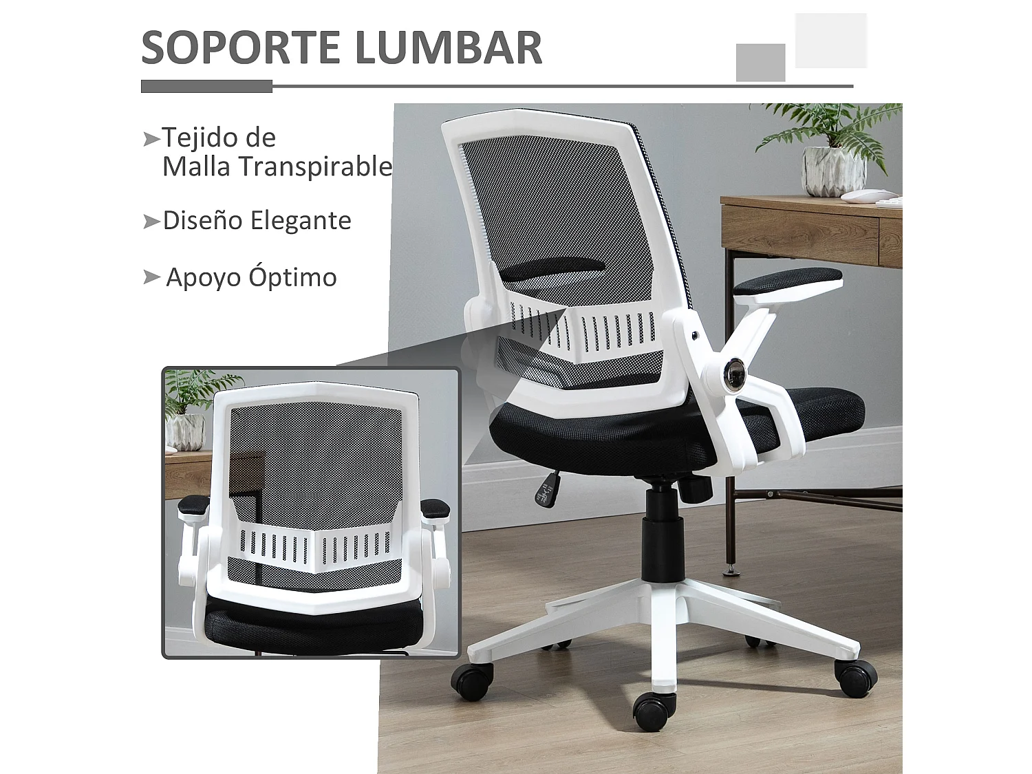 Silla de oficina negro 61x61x104 cm Vinsetto